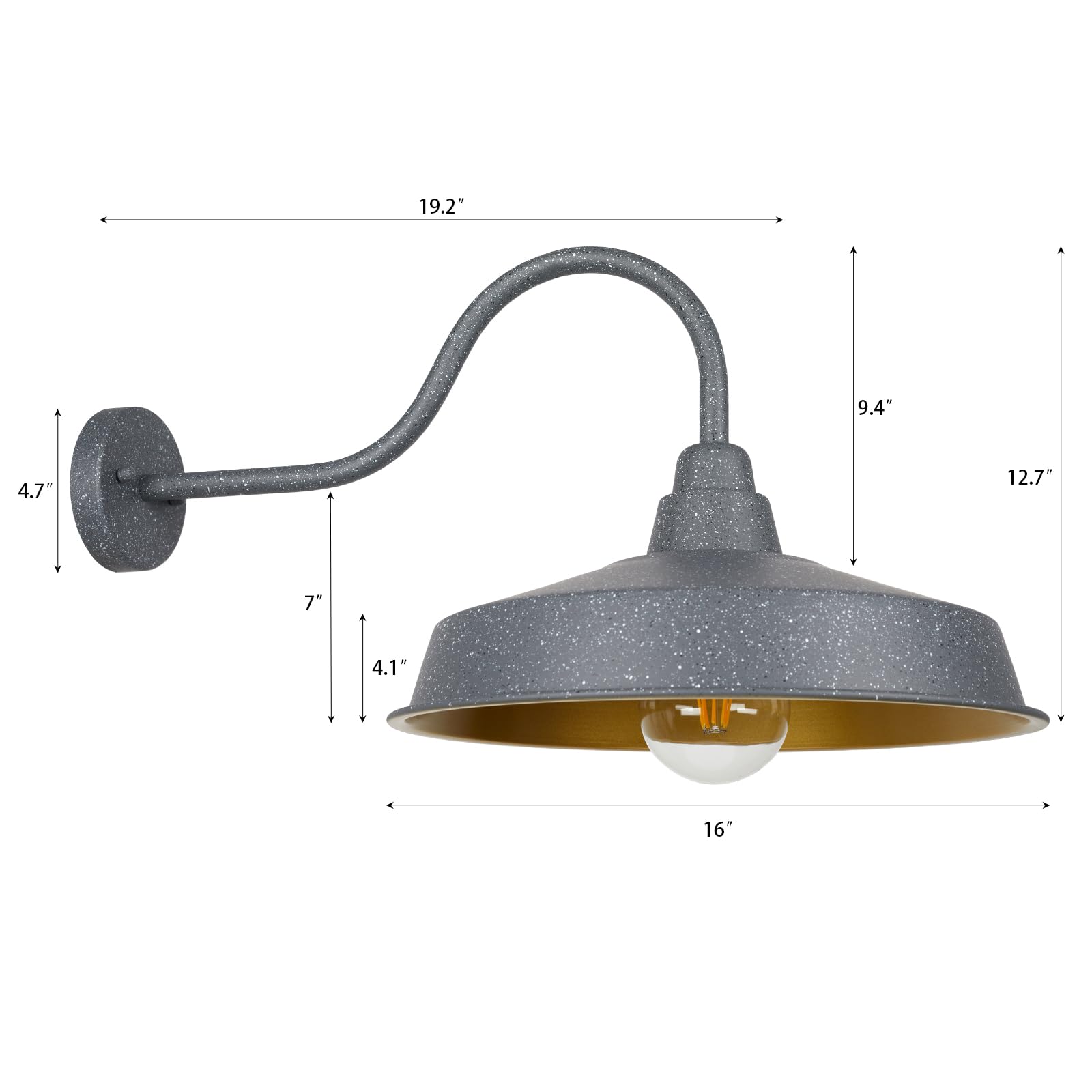 Diyel Gooseneck Barn Light - 16" Iron Outdoor Wall Sconce, Black, 3 Pack, Ideal for Porch, Garage, and Entryway