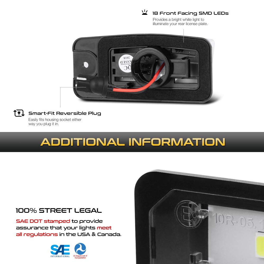 Vipmotoz Full Led License Plate Light Tag Lamp For 2002-2012 Altima 2009-2014 Maxima 2003-2014 Murano 2014-2020 Rogue Pathfinder Q45 2008-2017 Ex Fx Qx Series 6000K Diamond White 2-Pieces Assembly