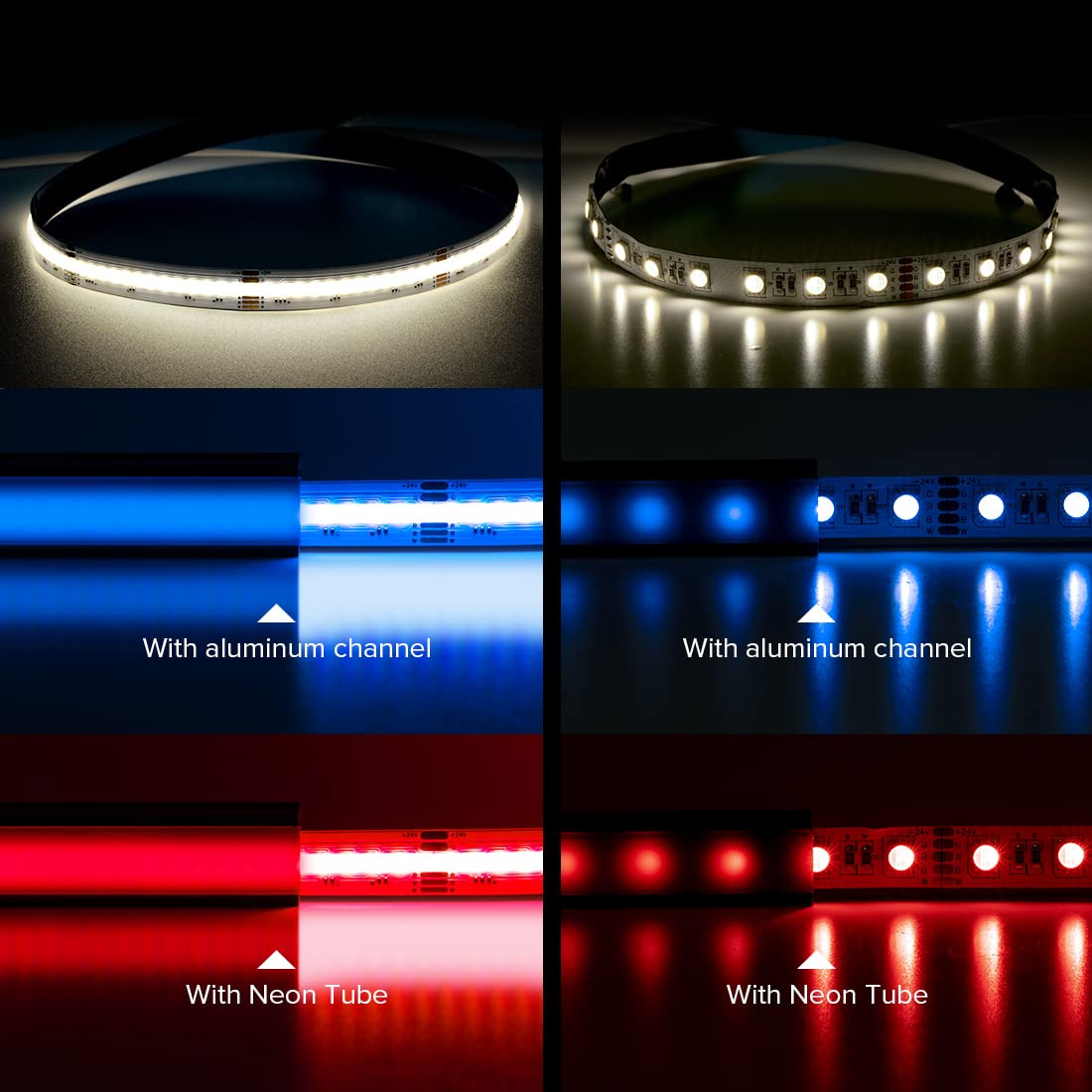 BTF-LIGHTING FCOB COB LED Strip 16.4FT DC12V RGBW 4000K High Density Plastic Light for Indoor Decoration