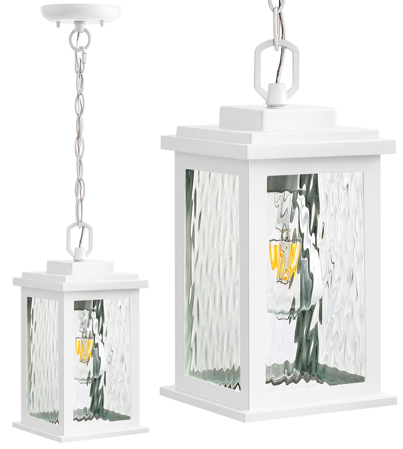VIANIS White Outdoor Pendant Light  Farmhouse Hanging Light Fixtures Ceiling Mount Porch Lights  Anti-Rust Aluminum Frame with Temperate Ripple Glass  Hanging Lights for Outside Patio for Gazebo