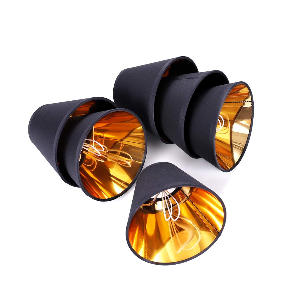 Wellmet Chandelier Lamp Shades, Fabric, Black-Gold, Set Of 6, Clip-On Fitter, 3 X 6 X 5, Model Lp-Tap-Black