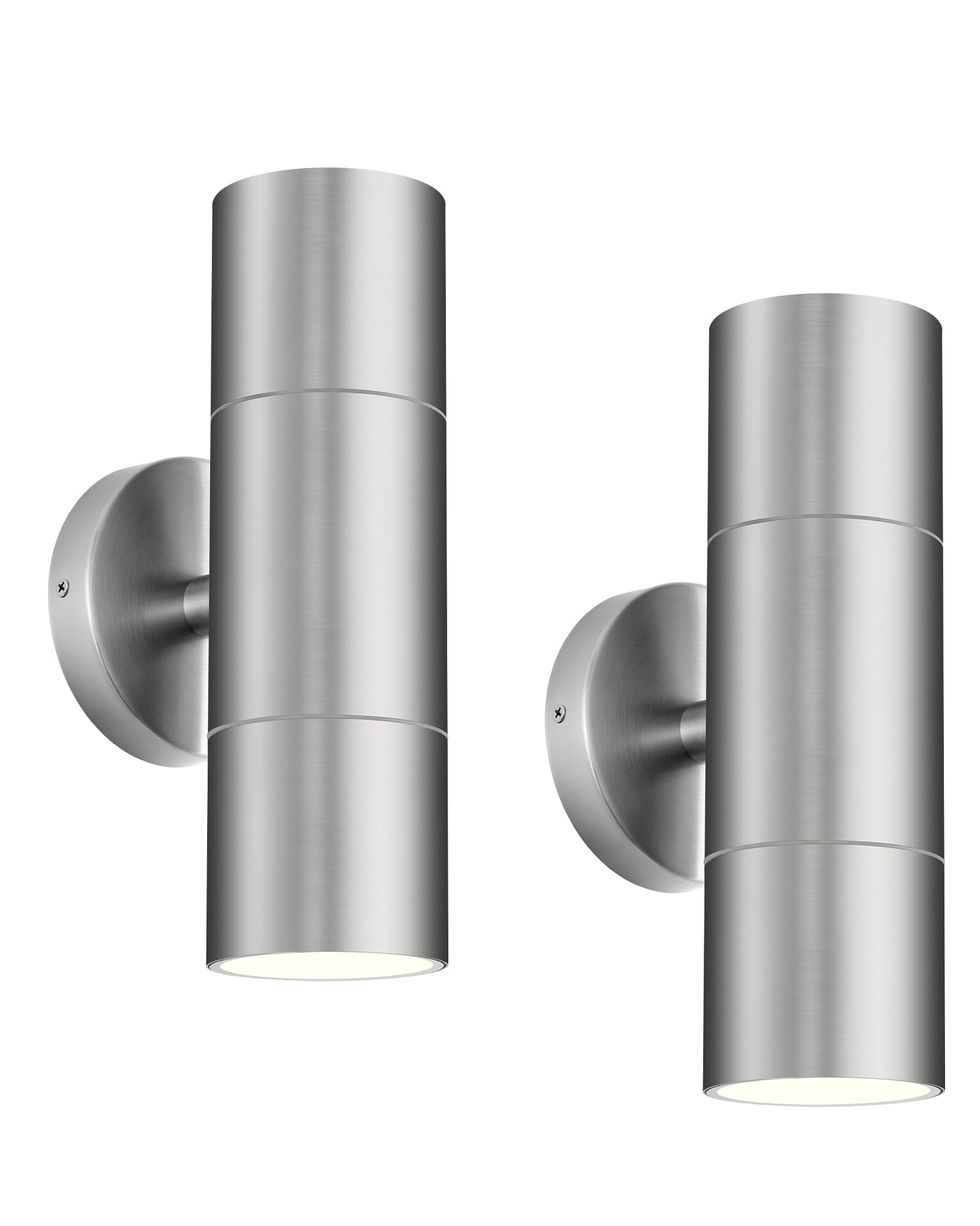 Ken & Ricky 2 Pack Stainless Steel Outdoor Wall Lights, Up Down Exterior Lighting Fixtures, Cylinder Outdoor Sconce Lights, Brus