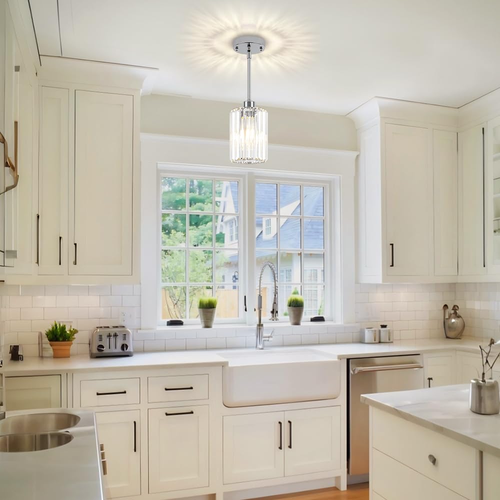 Zsmihdoh Chrome Pendant Lights  Modern Crystal Pendant Lighting For Kitchen Island  Mini Kitchen Chandeliers Hanging Pendant Lights For Bedroom Dining Room Hallway