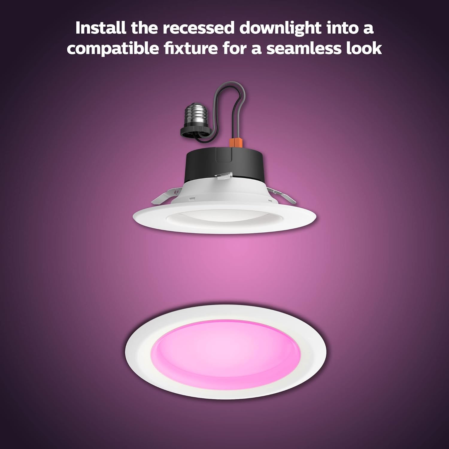 Philips Hue 6" Dimmable LED Recessed Downlight, White & Color Ambiance, 4 Pack, Model 578674, Plastic, Smart Home Compatible