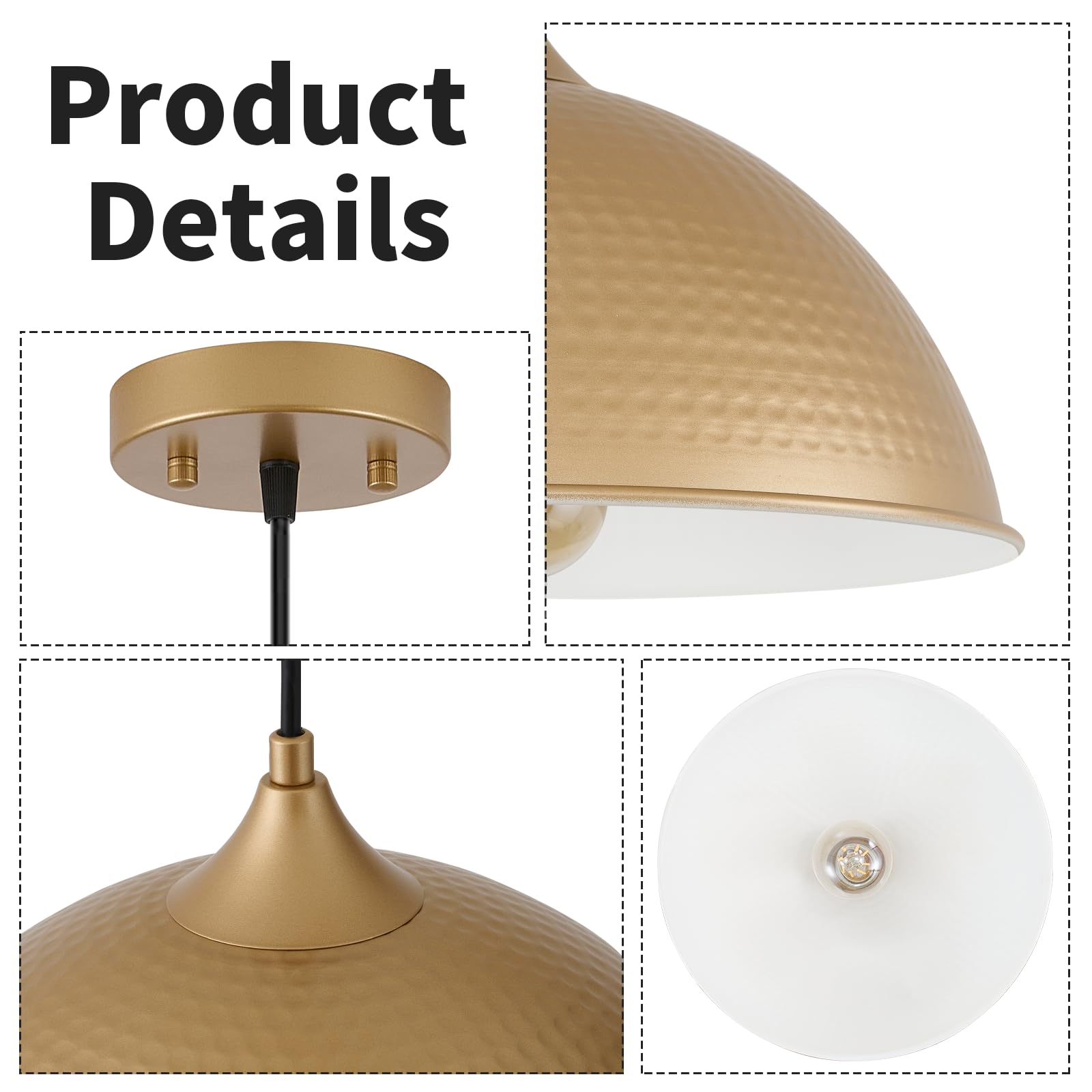 Miaybph Pendant Lights Kitchen Island, 12'' Gold And White Dome Pendant Light Vintage Industrial Hanging Light Fixtures For Dini