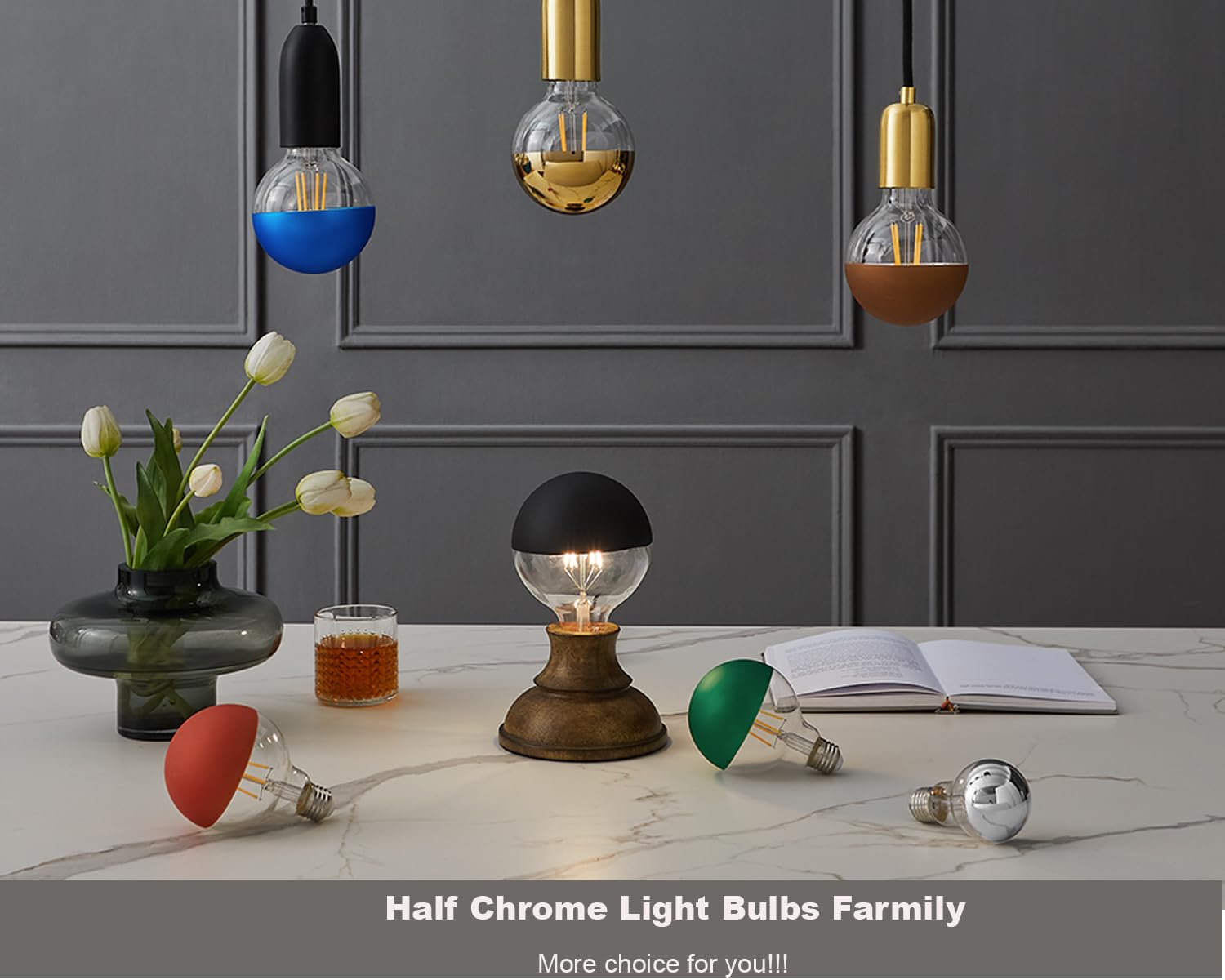 Karlunkoy Half Chrome Light Bulbs,Half Green Tipped Dimmable 6W (Equivalent 60Watt) Led Ediosn Light Bulbs,Soft White 2700K,G80/