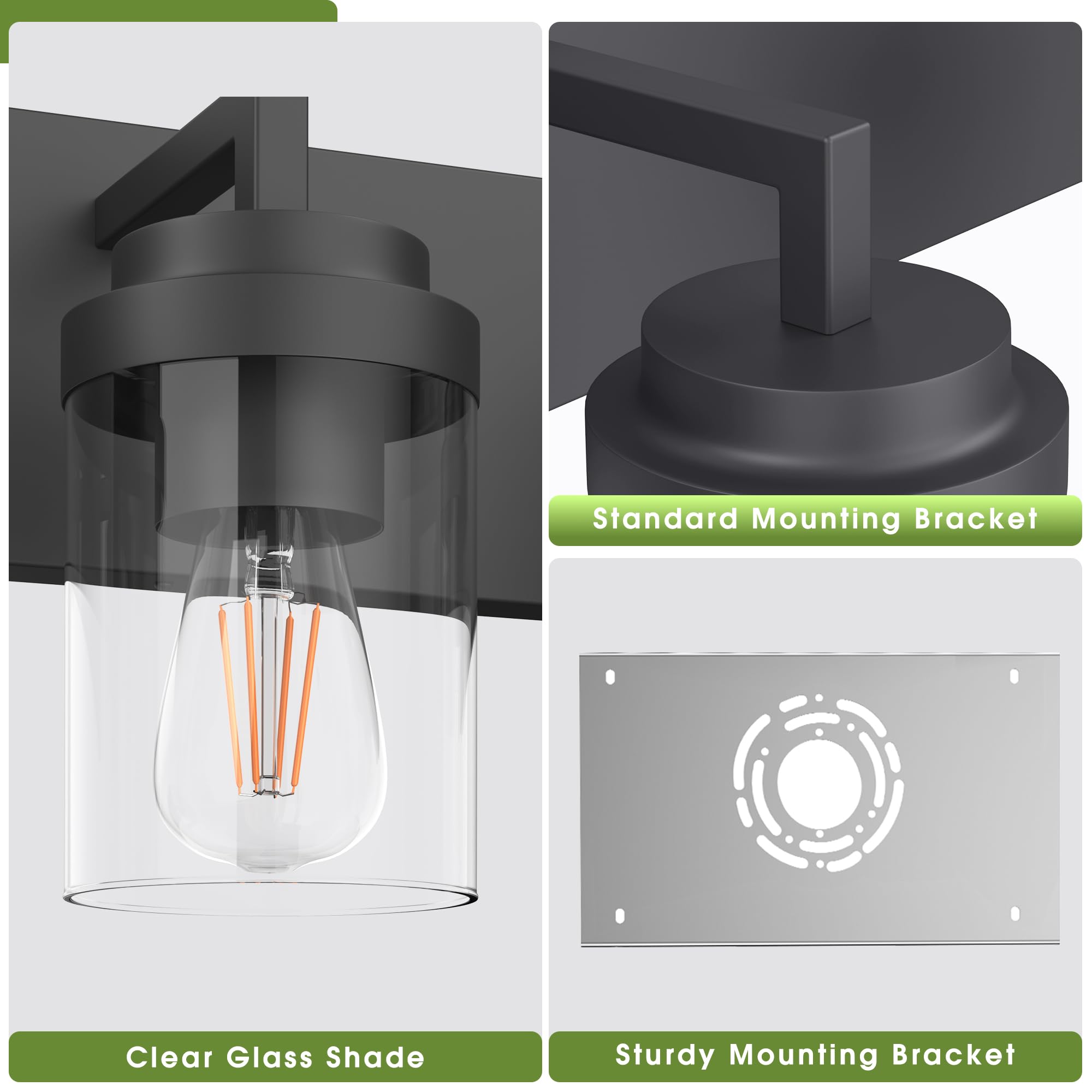Espird Bathroom Vanity Light - 4 Light Matte Black Fixture with Clear Glass Shade, 30in Farmhouse Design