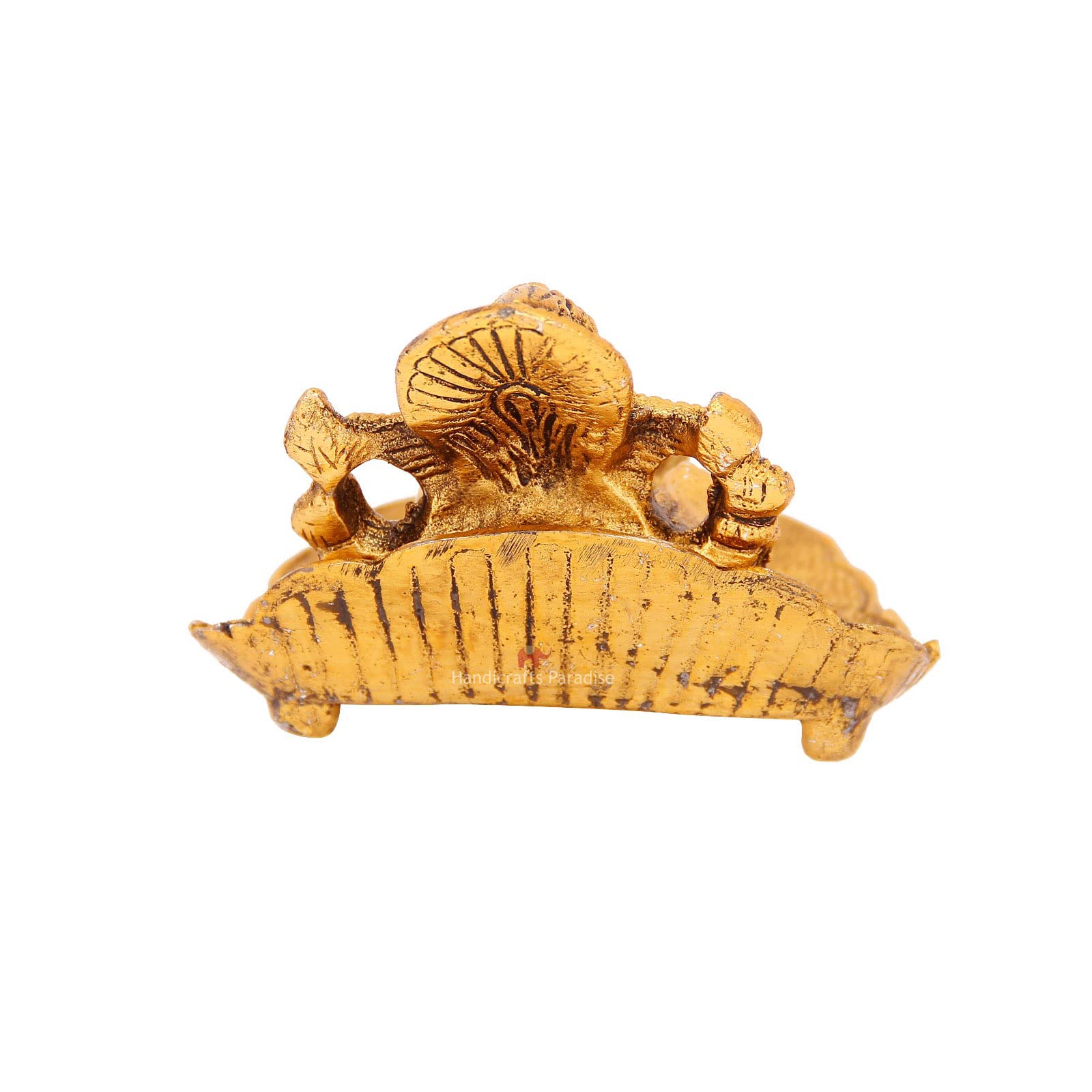 Handicrafts Paradise Diya - Pipal Leaf Shape, Ganesha, Antique Gold Plated, Metal, 4X5 Inches, Golden, Model Oxm18011