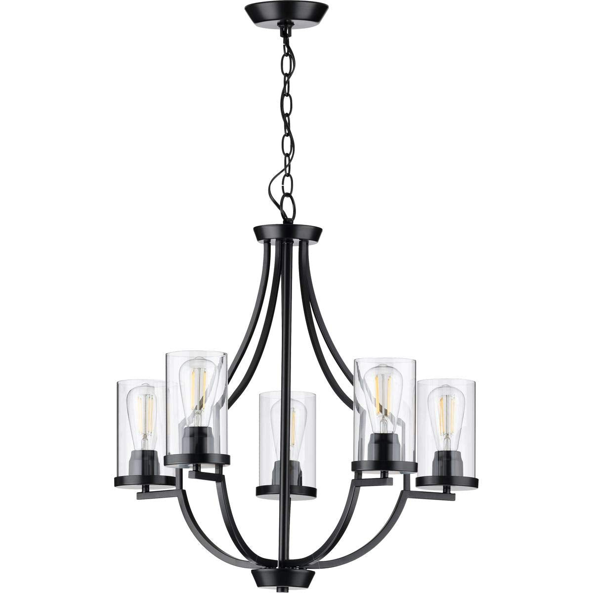 Progress Lighting Lassiter Collection 5-Light Clear Glass Modern Chandelier Light Matte Black 26.00X26.00X26.00