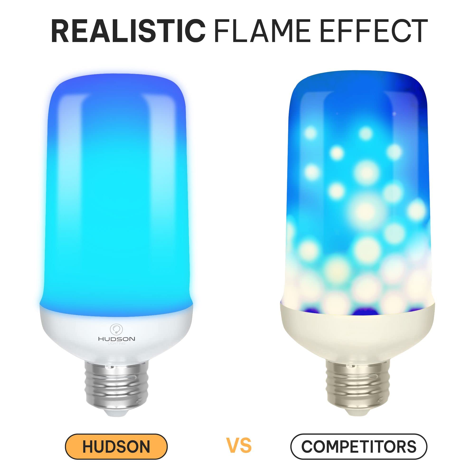 Hudson Blue Led Flame Effect Light Bulbs With 4 Mode Upside Down Effect - 3W Flicker Flame Light Bulb E26/E27 Base (2 Pack) - Flickering Light Bulb Blue Fire Light Flame Bulb For Indoor/Outdoor/Home