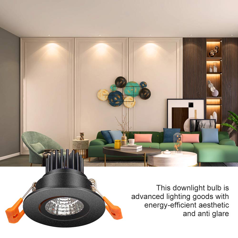 LightingWill 2-Inch Dimmable LED Downlight, 3W Warm White 3000K-3500K, Aluminum, Black Trim, 4-Pack