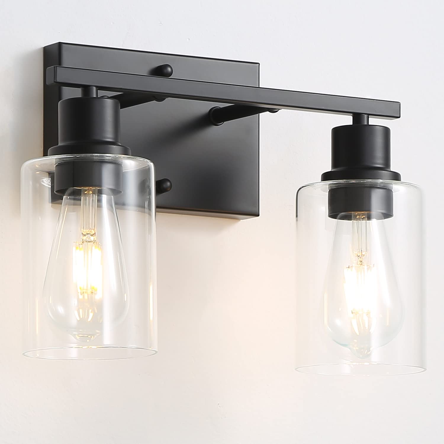 Filimitiy Bathroom Vanity Light Fixtures, 2-Light Matte Black Bathroom Lights, Wall Sconces With Clear Glass Shade For Hallway F
