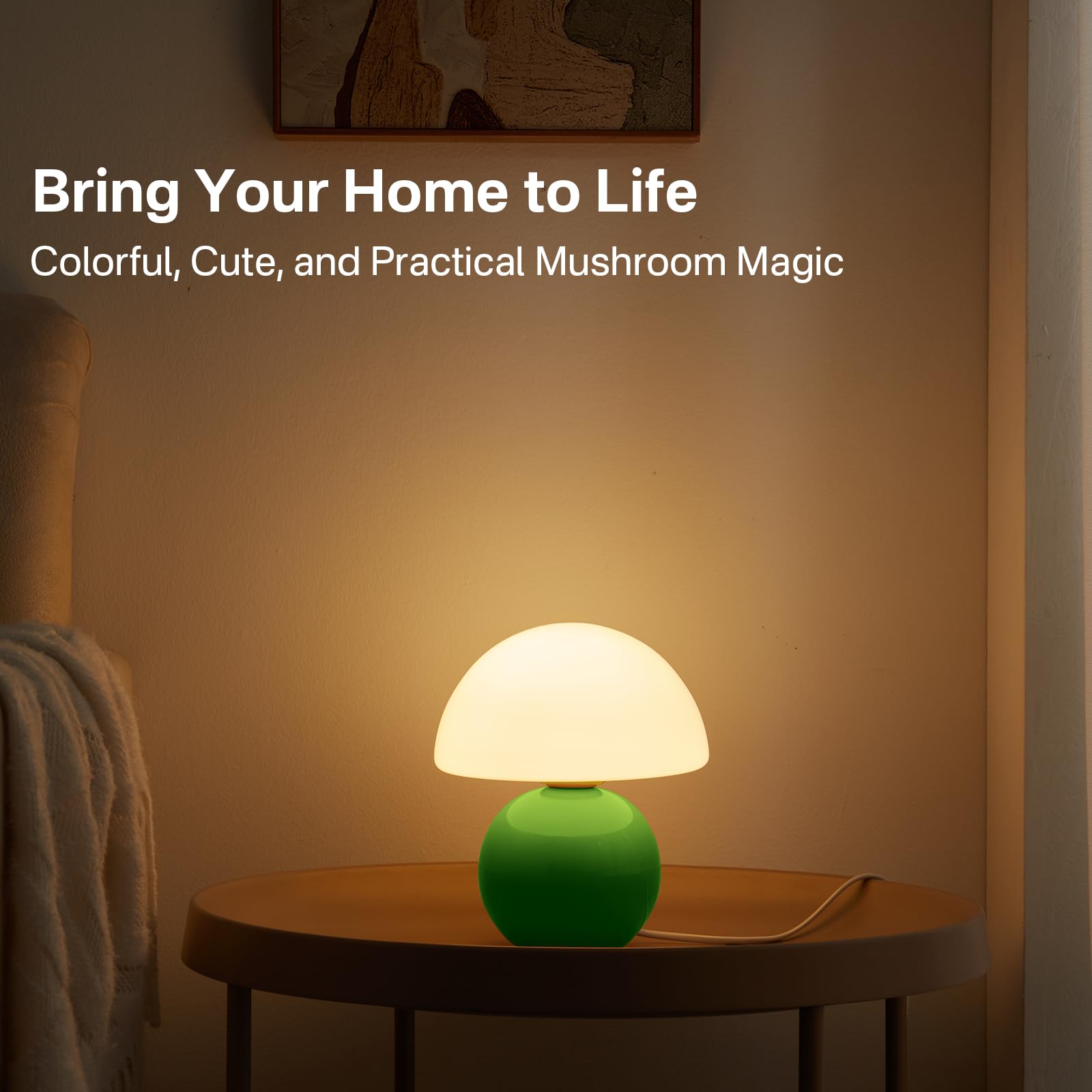 Dawnwake Mushroom Table Lamp, Small Glass Lamp for Bedroom & Living Room, Green, Model TD3003