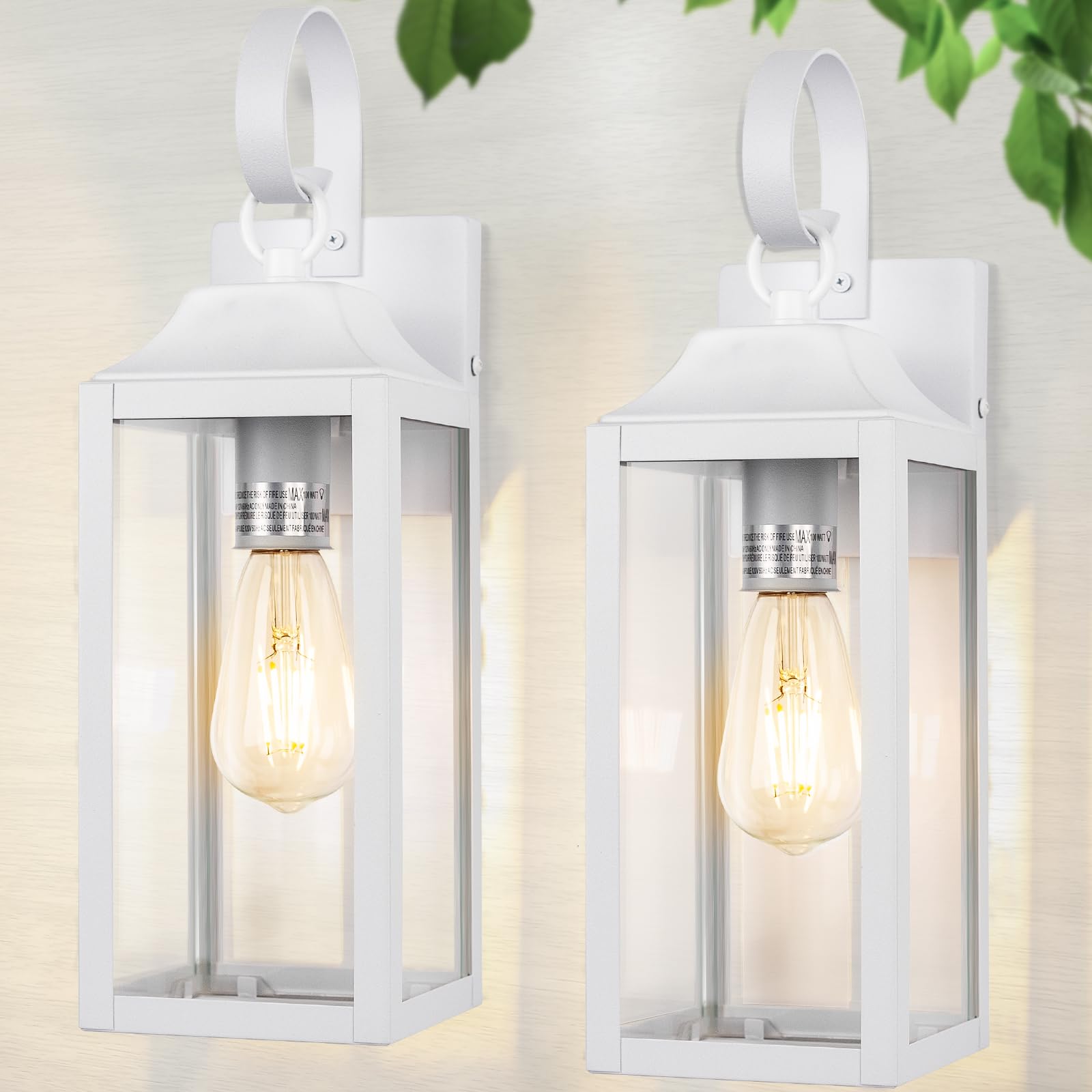 Yolsunes 15&quot; White Outdoor Wall Sconces, Waterproof Modern Lanterns, 2 Pack