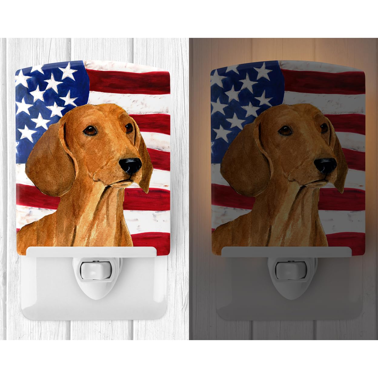 Carolines Treasures Night Light, USA Flag Dachshund, Ceramic, 6x4x3in, Multicolor, Model SS4049CNL