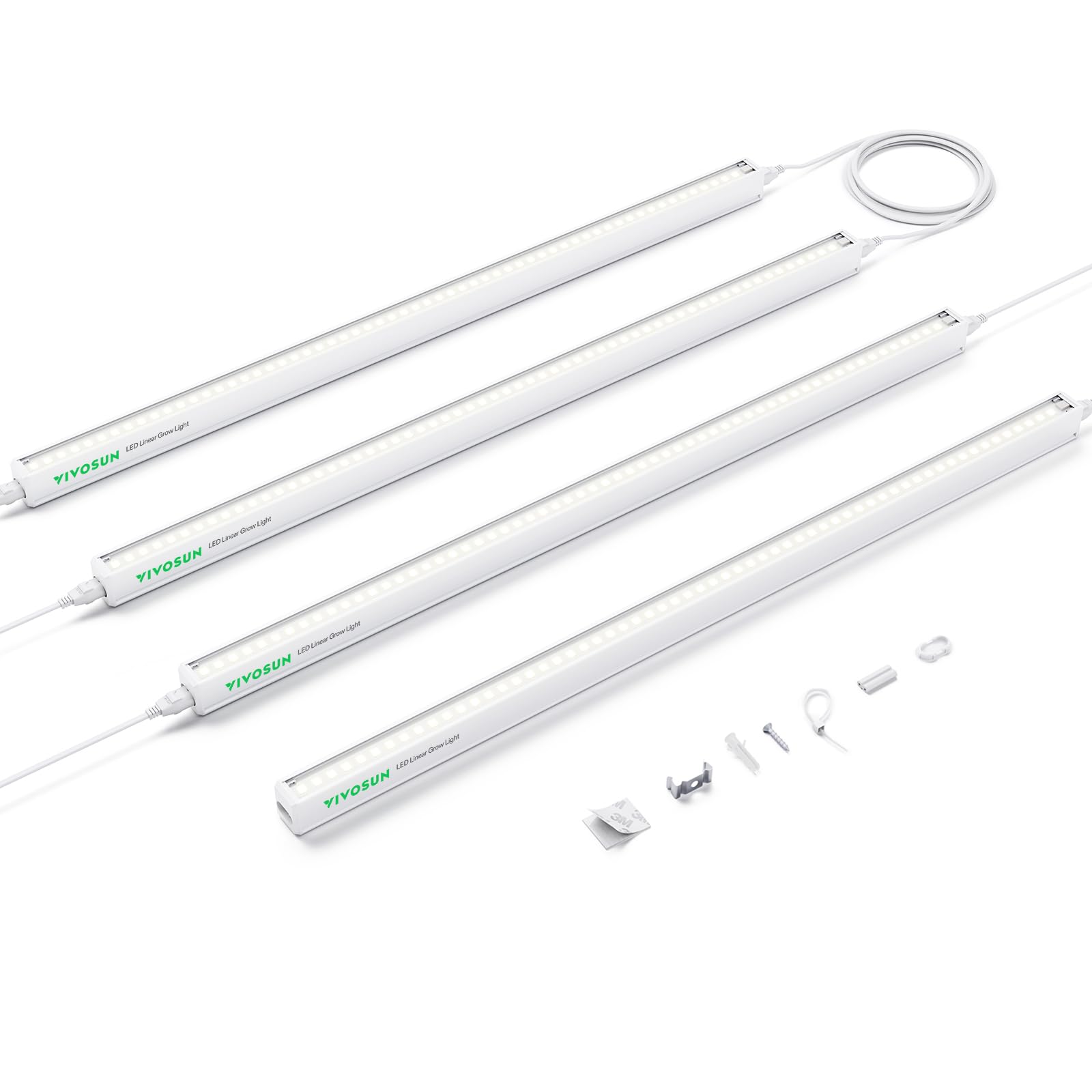 VIVOSUN LED Grow Light Strip, 2ft Full Spectrum, 60W (4 x 15W), 5000K, White, Model VSL-T52F-4, 