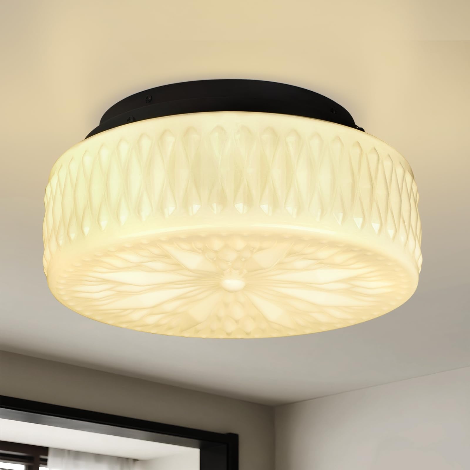 Clarsyne 15 Vintage Milk Glass Flush Mount Ceiling Light  Antique Schoolhouse Semi Flush Fixture  Mid Century Ceiling Lighting For Bedroom  Kitchen  Hallway  Entryway  Foyer  Dining Room