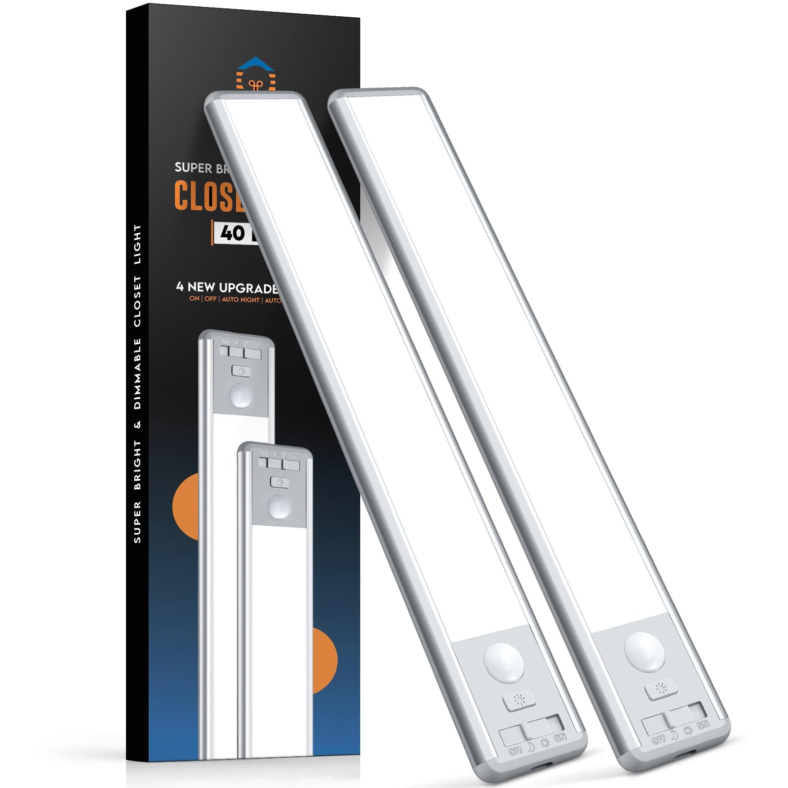 BLS Under Cabinet Lights, 40 LED Closet Lights, Battery Operated Lights, Motion Sensor Light Indoor, 1800mAh Wireless USB C Rech