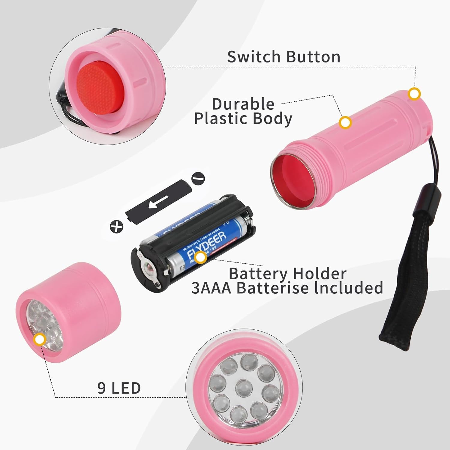 Hilngav 100 Pack Mini Flashlights Bulk, Small Multicolor Flashlights Bulk with Lanyard, 300 AAA Batteries Included for Hurricane