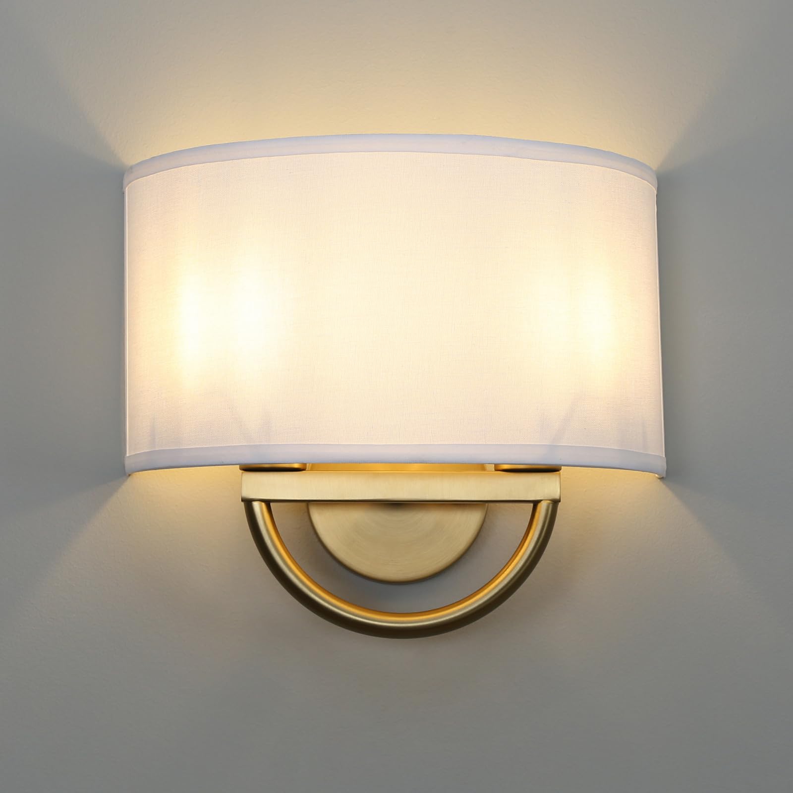 Yosoan Wall Sconce Light, 2-Light Vintage Design, Fabric Shade, Large, White, Model 8291