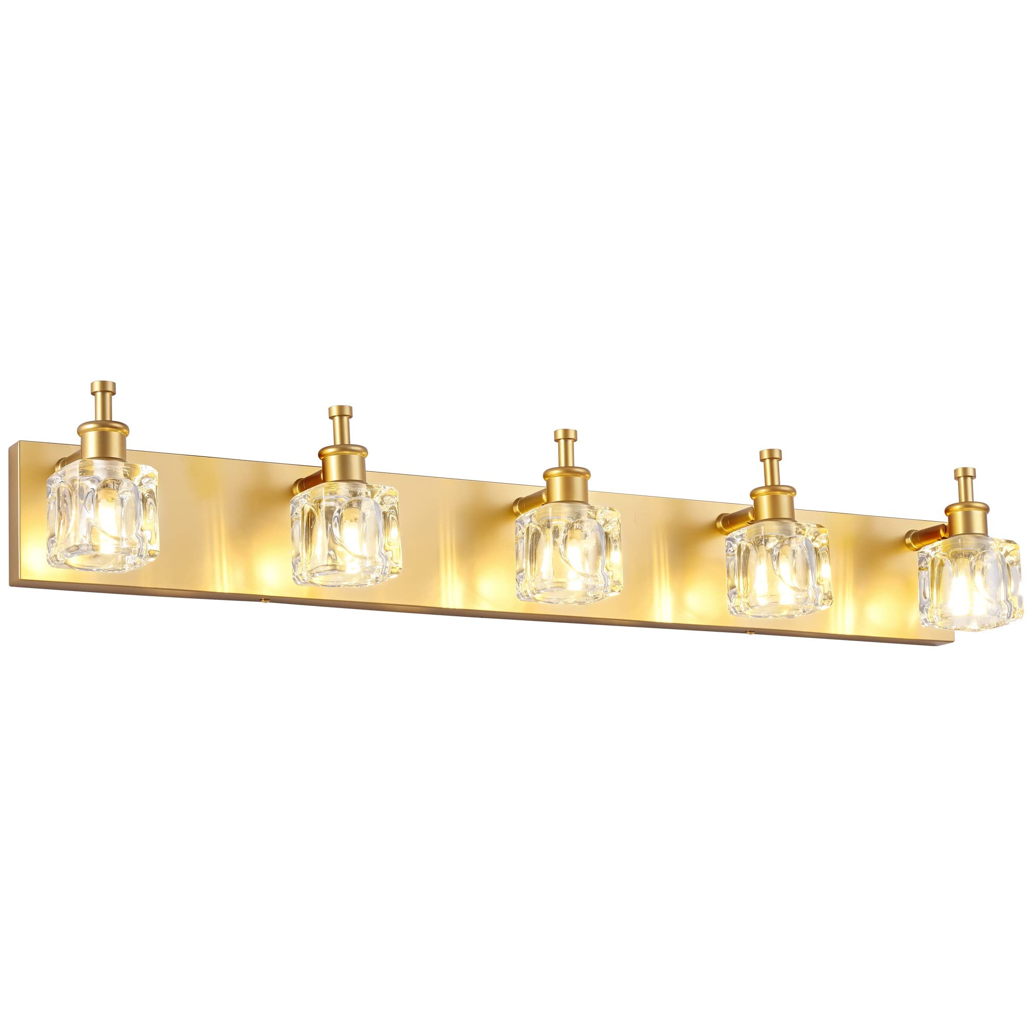 PRESDE Modern Crystal Vanity Light Fixture, 5 Lights, Gold Finish, Bathroom Wall Light for Over Mirror