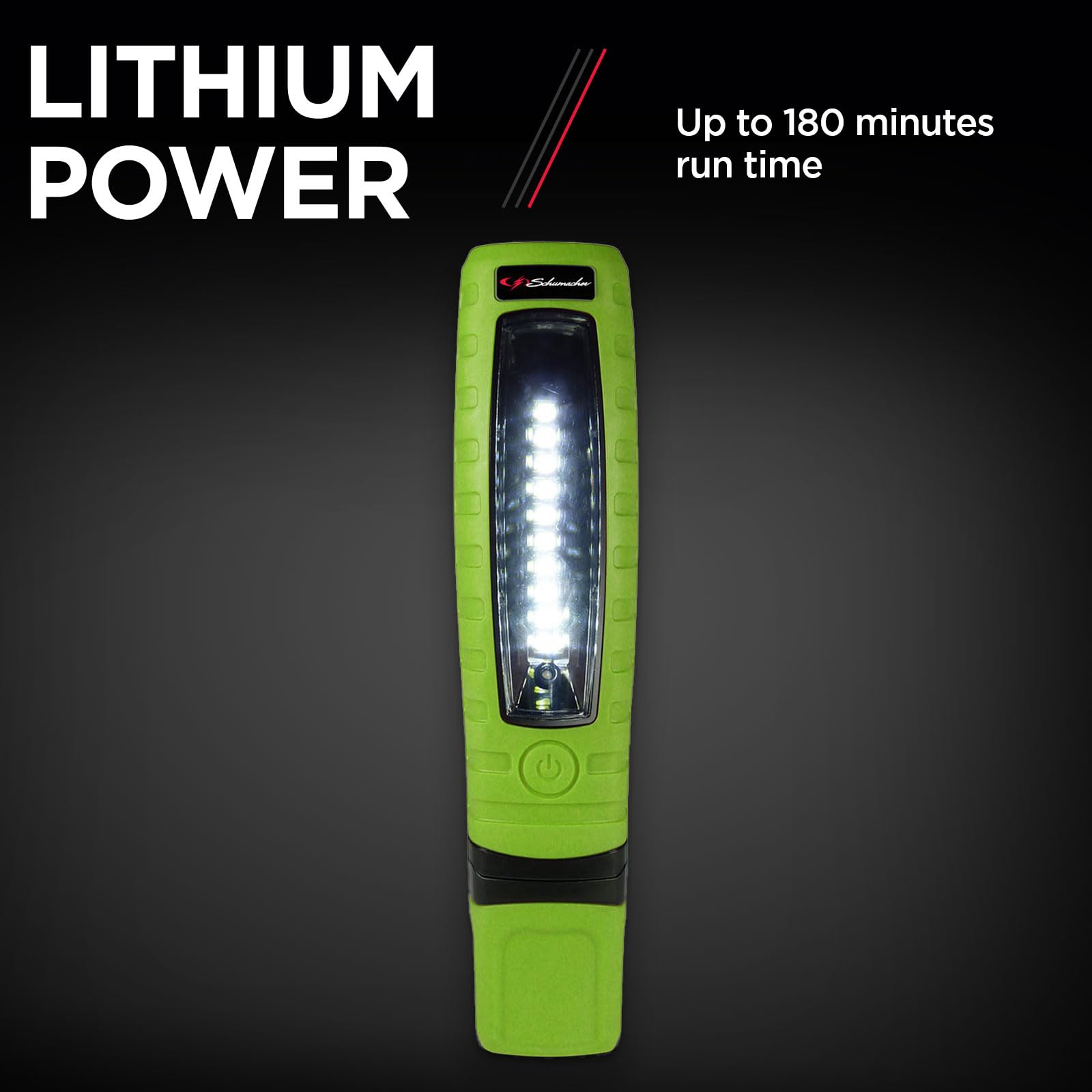 Schumacher Electric Sl360Gu Rechargeable Lithium Ion Led Work Light - Green - Cordless, 360-Degree Swivel, Multiple Lighting Options