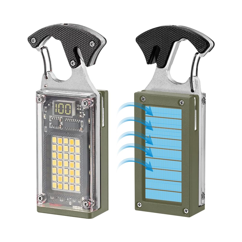 BY-J LED Multitool Small Flashlight  Keychain Light  Solar Rechargeable COB Multi-Function Mini Work Light  1000 Lumens Rechargeable  8 Lighting Modes Green