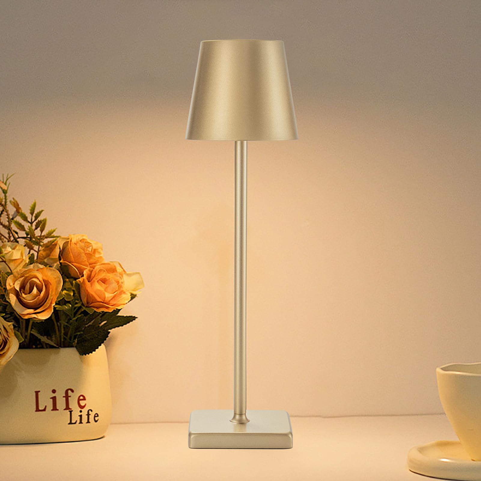 Kelary 1 Pack Cordless Table Lamp Rechargeable Led Desk Lamp 5200Mah Battery Operated Stepless Dimmable Portable Table Lights For Dinner/Restaurant/Outdoor Party/Coffee Shop Ip54 Waterproof