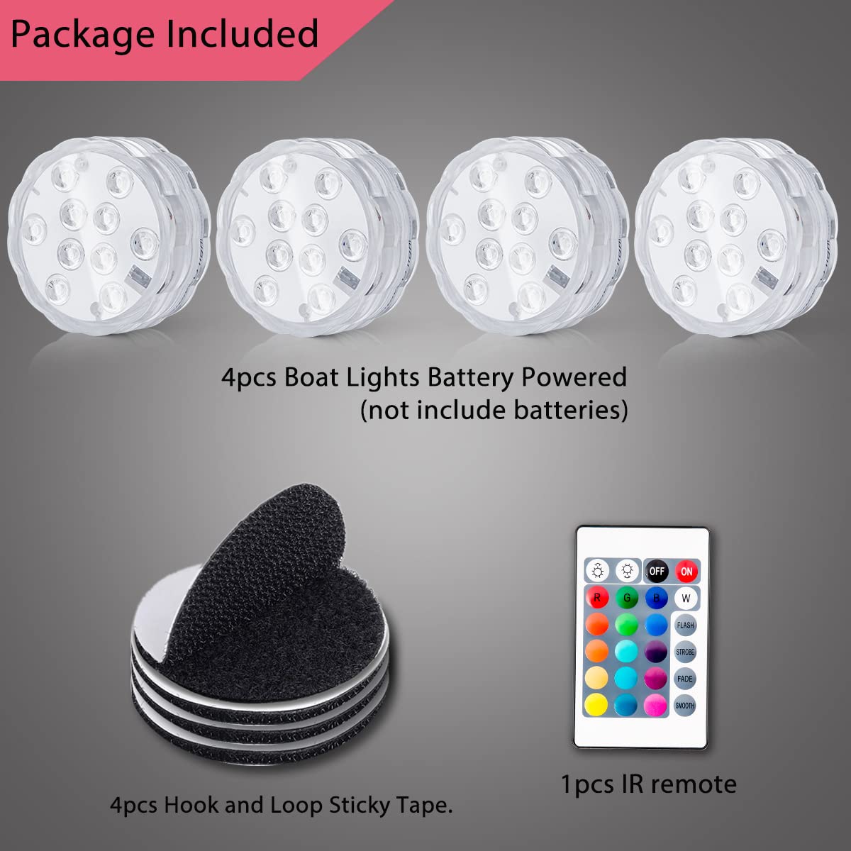 Shangyuan Wireless Marine LED Boat Lights, RGB Multi-Color Changing, Battery Powered, 4PCS, for Deck and Interior Use, White