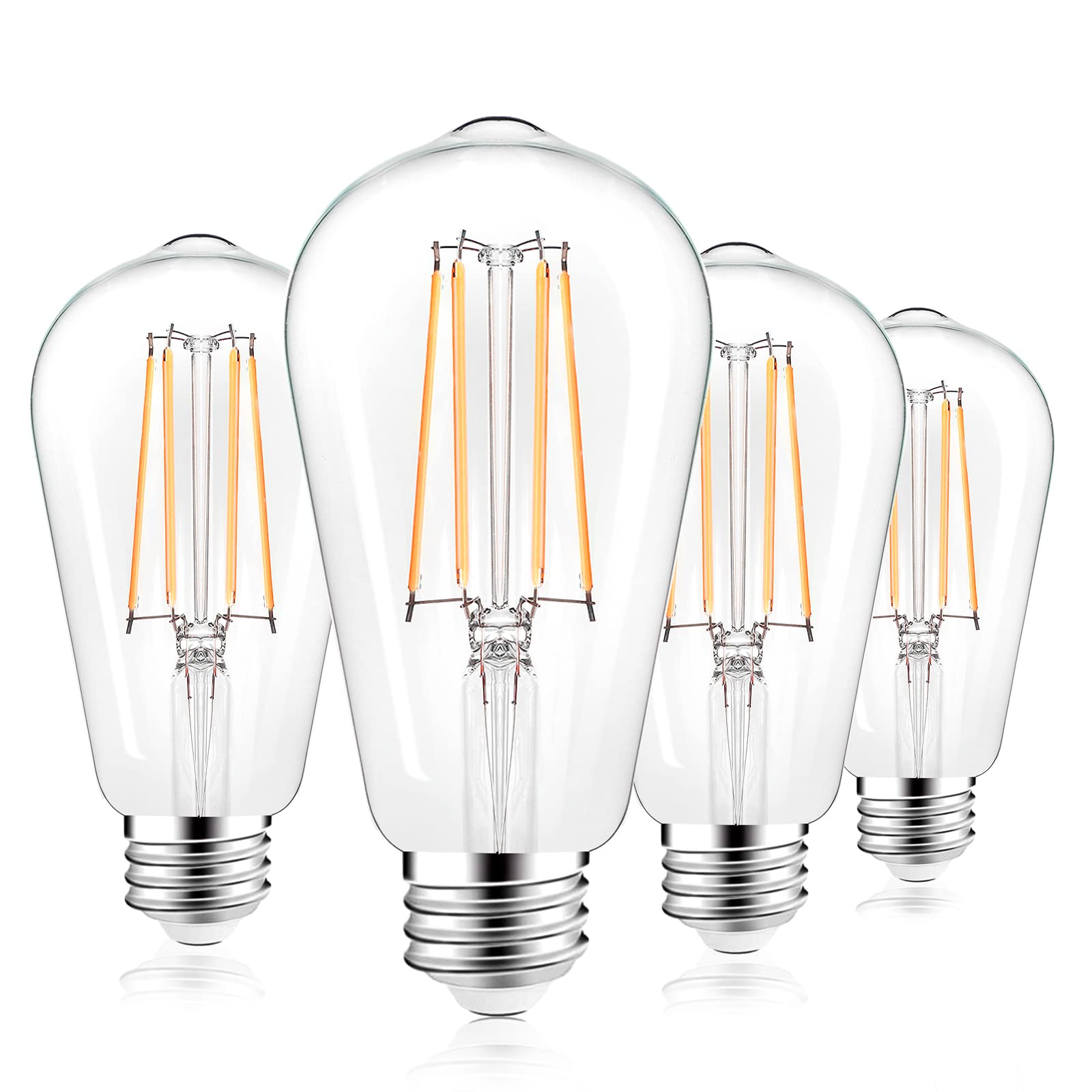 PARTPHONER LED Vintage Edison Bulbs, Dimmable, 60W Equivalent, Warm White 2700K, ST58, Clear Glass, Pack of 4