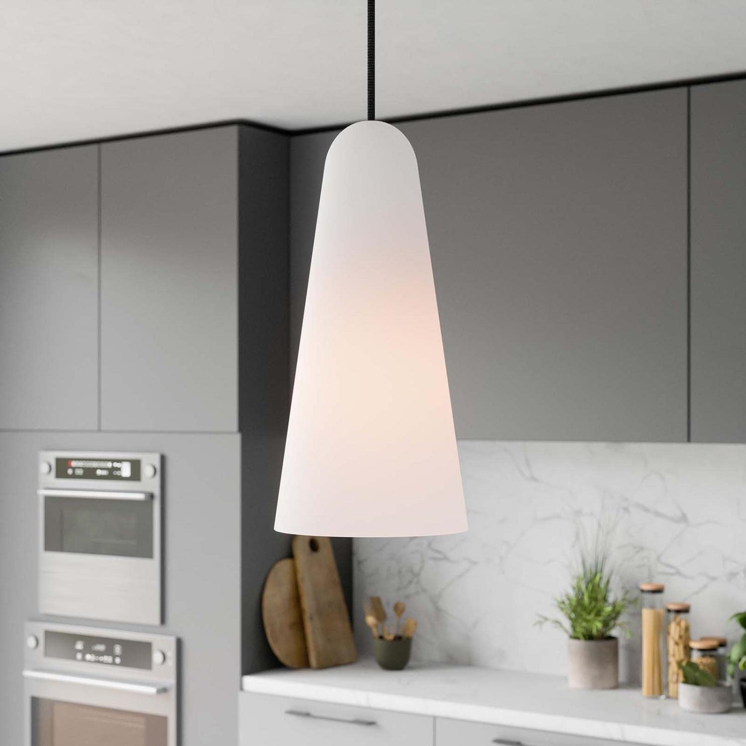 Beacon 1-Light Pendant Light in Opal Satin Brass