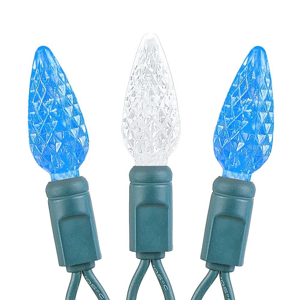 Novelty Lights C6 LED Christmas Mini Light Set, 70 Lights, Commercial Grade, Blue/Pure White, 24 Feet, Green Wire