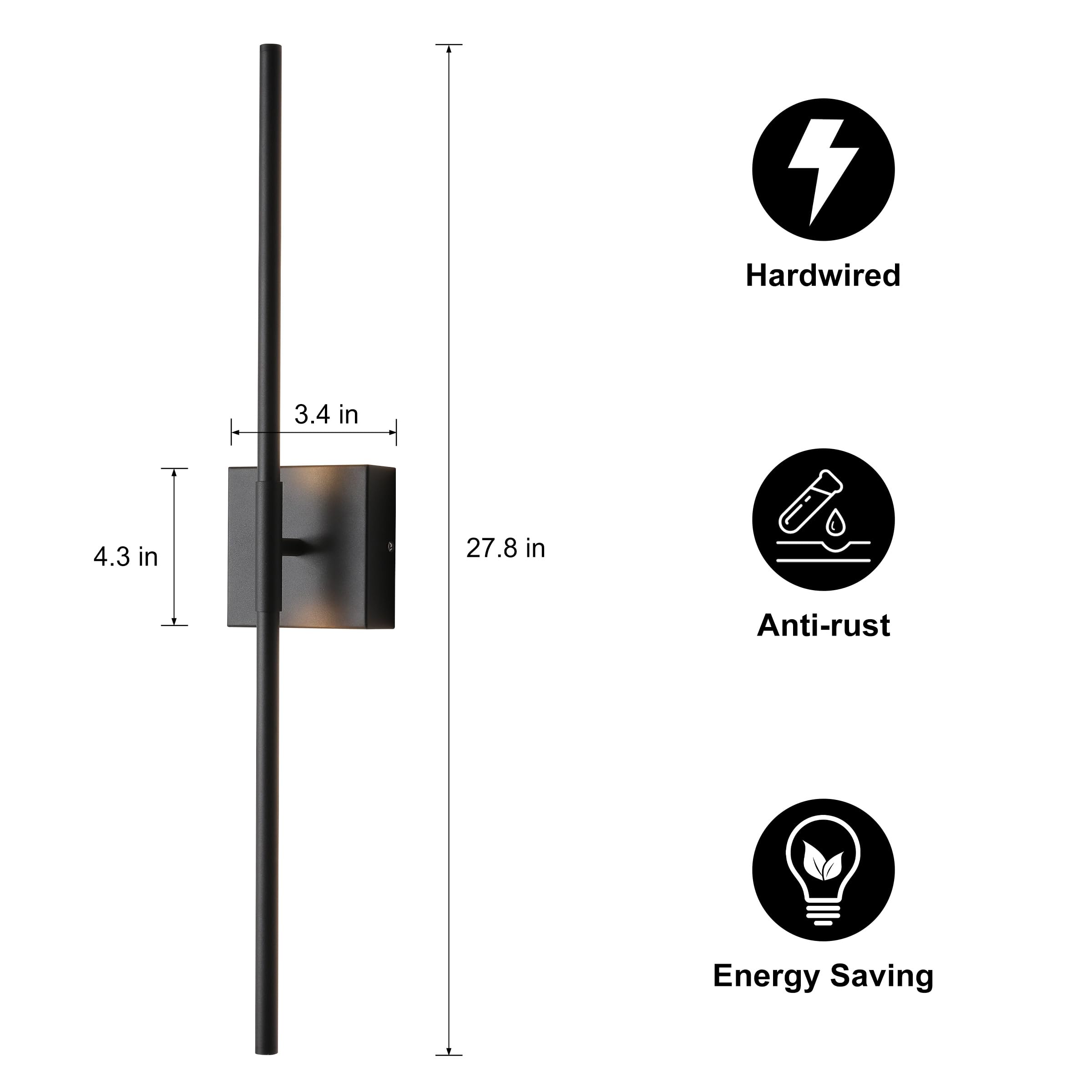 Kuzzull Wall Sconces Set Of Two Matte Black Wall Light Fixtures Wall Lamp With Led 3000K 12W Sconces Wall Lighting Wall Lights S