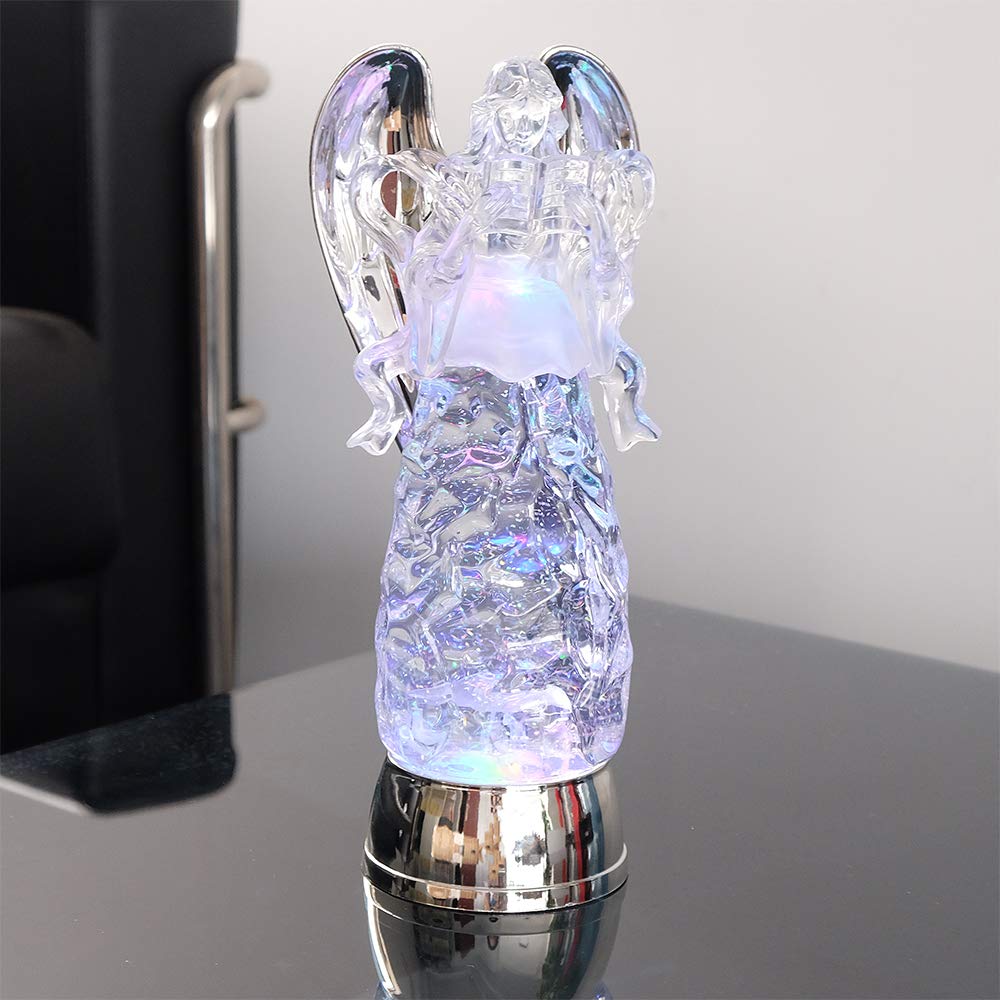 Wondise 11 Color Changing Snow Globe Water Lamp with Timer, LED Lights & Glitter - Angel Reading Figurine Christmas Decor