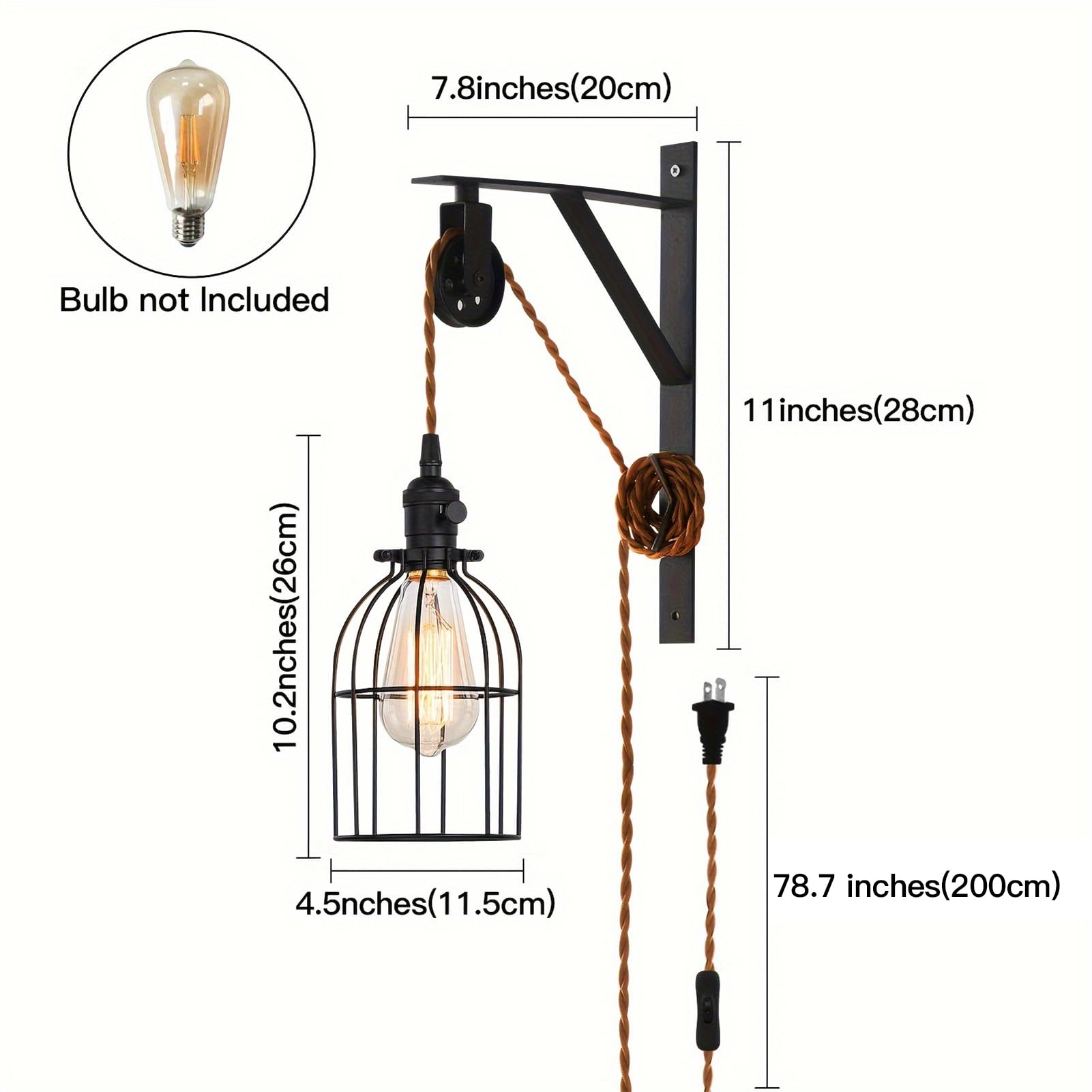 Seeblen Farmhouse Black Pendant Light Set Of 2, Iron Pulley Lamps With Switch