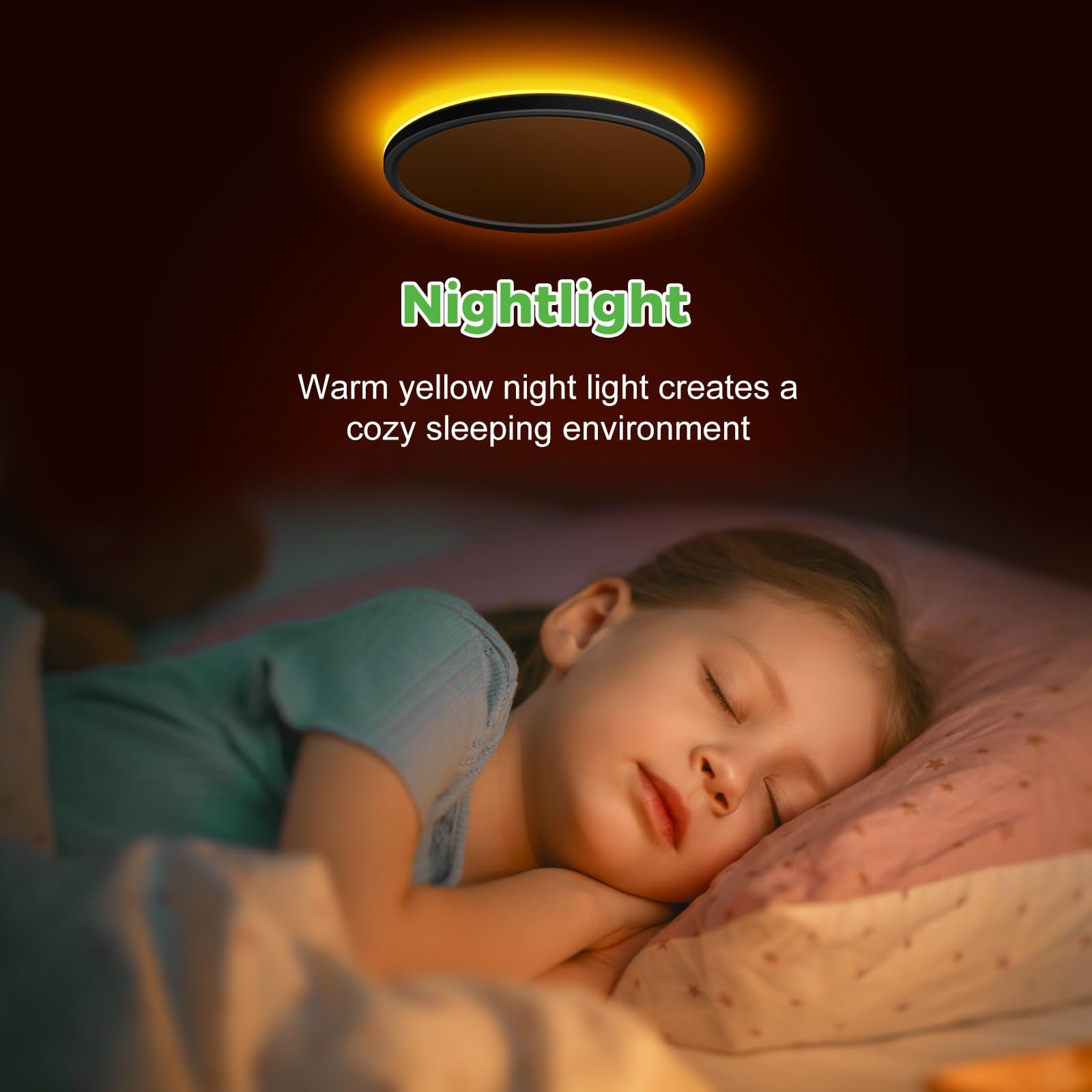 Zemty 7 Inch Flush Mount Ceiling Light Fixture With Night Light 1800K, 3000K/4000K/6500K Selectable Ceiling Lights, Low Profile