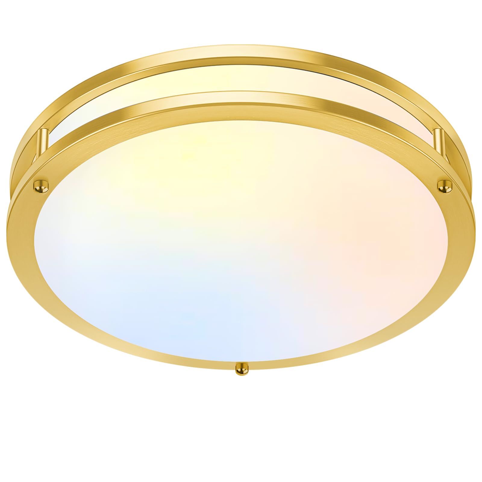 13 Inch LED Flush Mount Ceiling Light, Gold Kitchen Light Fixture with 2700K/3000K/4000K/5000K/6500K 5 Color Adjusted, Dimmable 