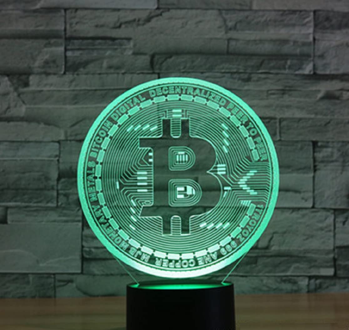 SUPERRUIDALONG 3D Bitcoin LED Table Lamp - 16 Color Night Light, Model 8008, Multicolor, Size L, Bedroom Decor, Gift for Kids