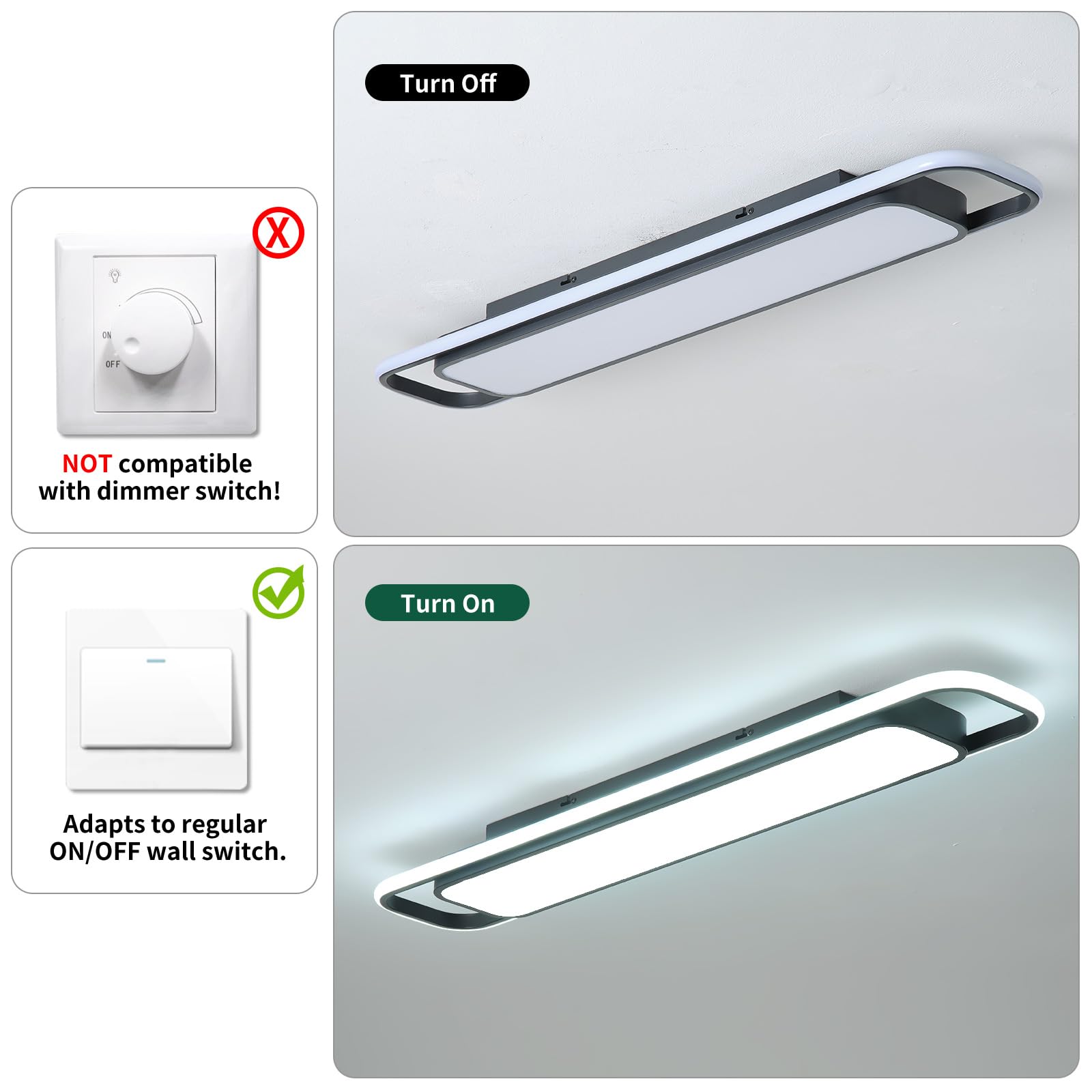 Oranoor Modern Led Ceiling Lighting  70W 6000K Black Linear Flush Mount Light Fixture  39.4 Low Profile Lights Fixture Long Led Ceiling Lamp For Kitchen Bedroom Living Room Hallway (Cool White)