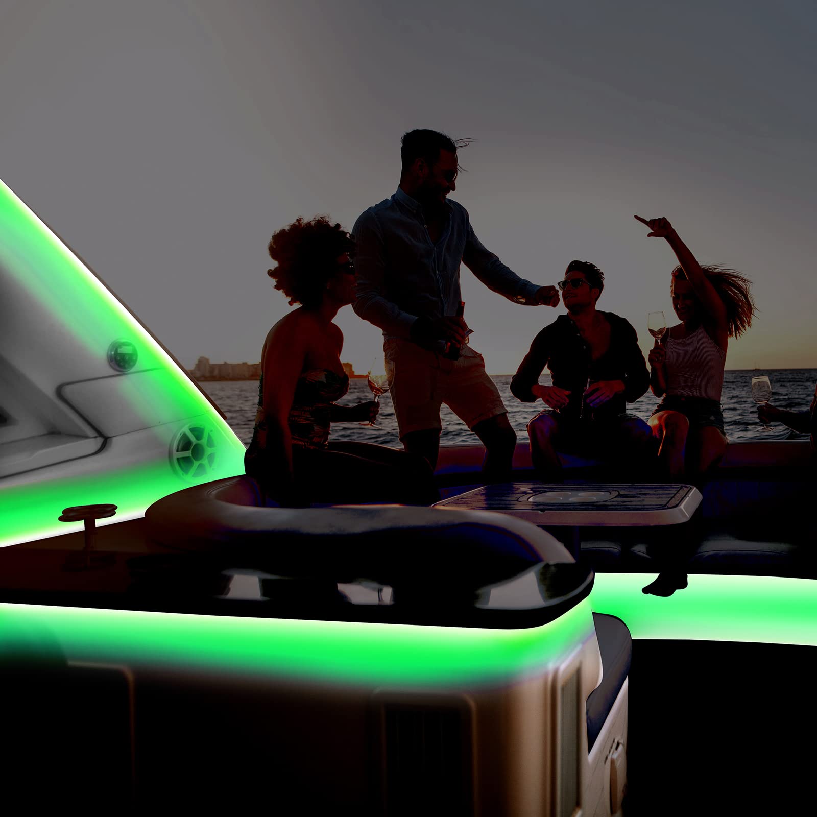 JUIOHAKY 66ft Marine LED Strip Lights - Waterproof Green Interior Deck Light for Boats, Kayak, Pontoon, Model c35e87ef