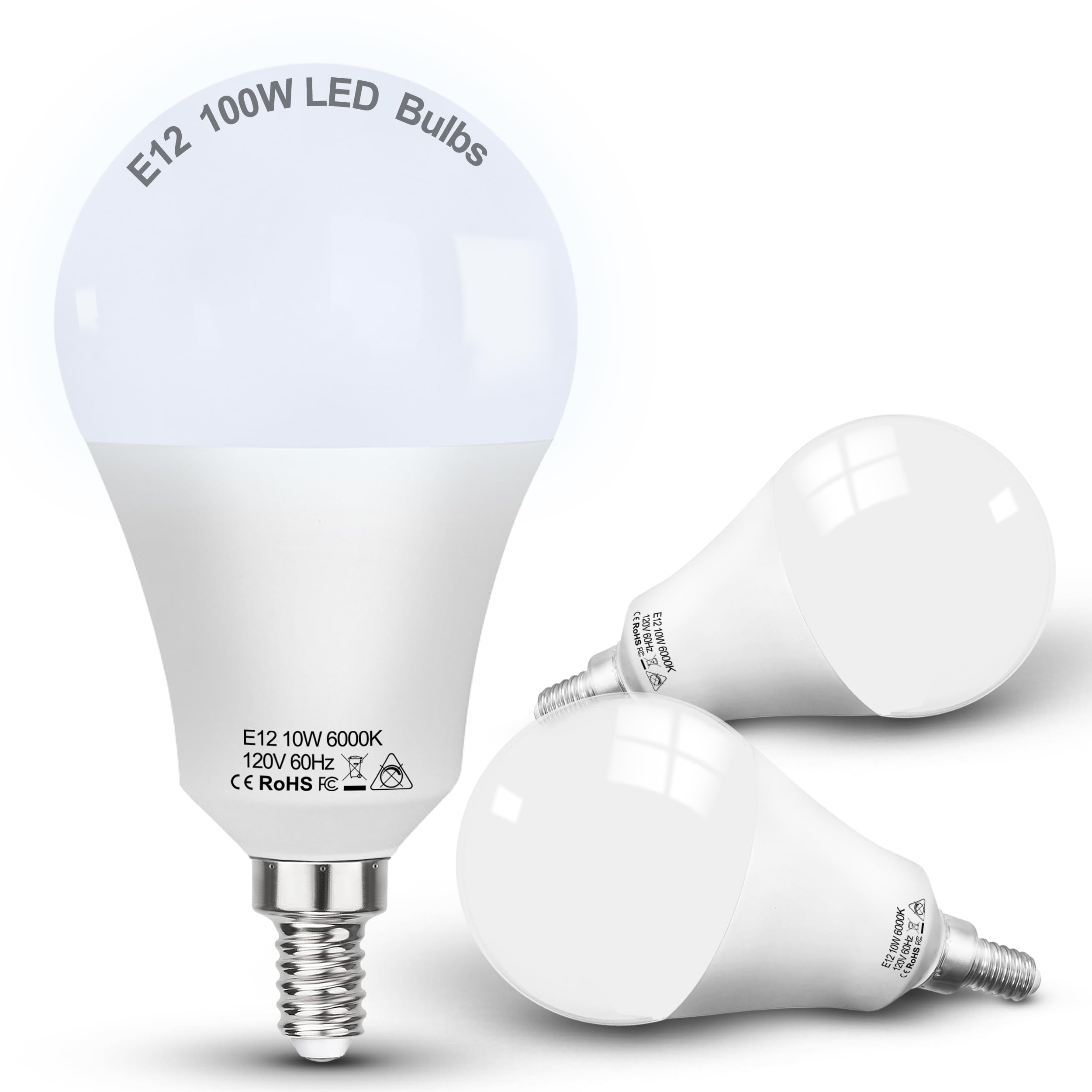 100W Equivalent Led Candelabra Bulbs, E12 A19 A60 Led Ceiling Fixtures Light Bulbs 6000K Daylight White,Bright E12 Small Candela