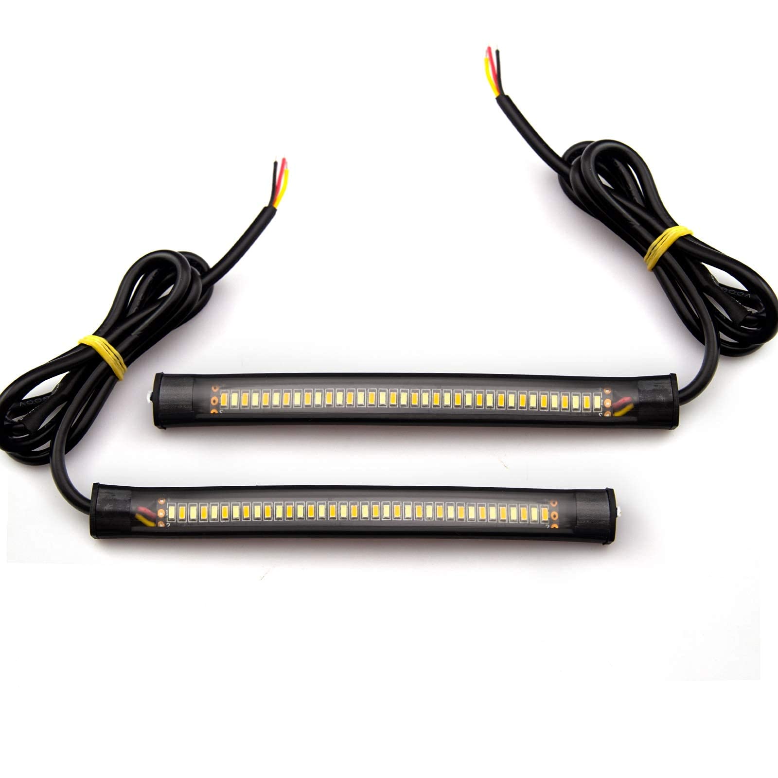 Xotic Tech Switchback Led Turn Signal Strip Light For Motorcycle With Fork Dual Color White/Amber Flexible Tube 36Smd