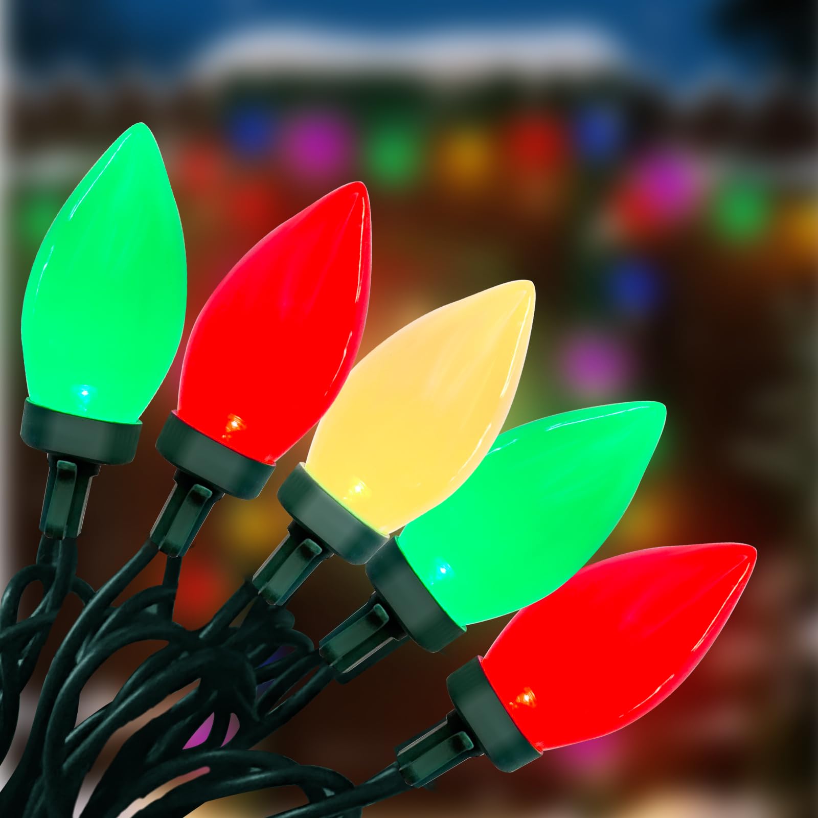 26Ft C9 Red Green And White Christmas String Lights  Outdoor Christmas Decorations Lights With 50 C9 Led Bulbs  Plug In Vintage Christmas Lights Waterproof For Tree Patio Roofline Party Garden Decor