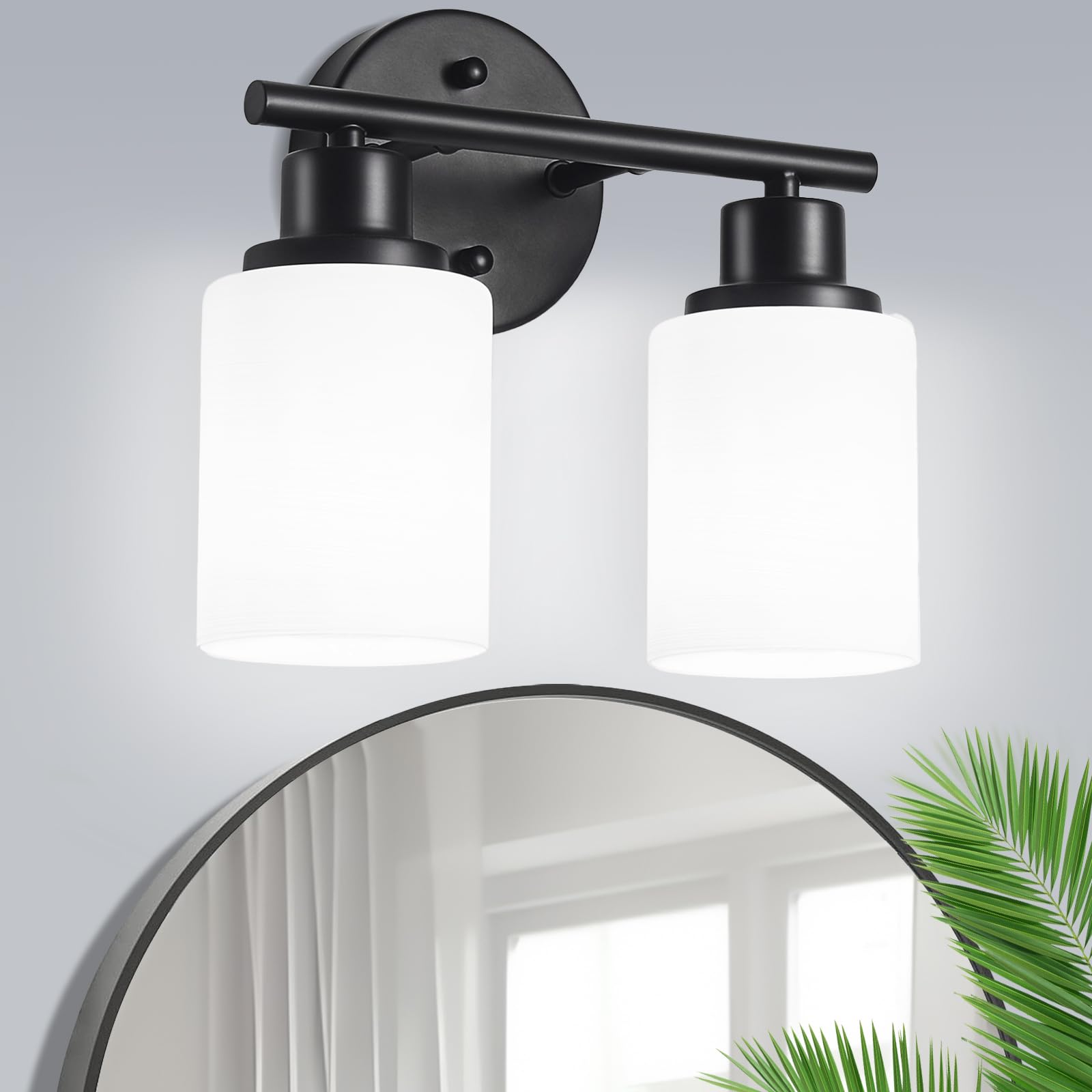 Guliaofo 2-Light Vanity Lights  Black Bathroom Light Fixture With Striped Textured Milky White Glass Shade  Modern Vanity Lighting Fixture For Bathroom Wall Light Over Mirror  E26 Wall Sconce