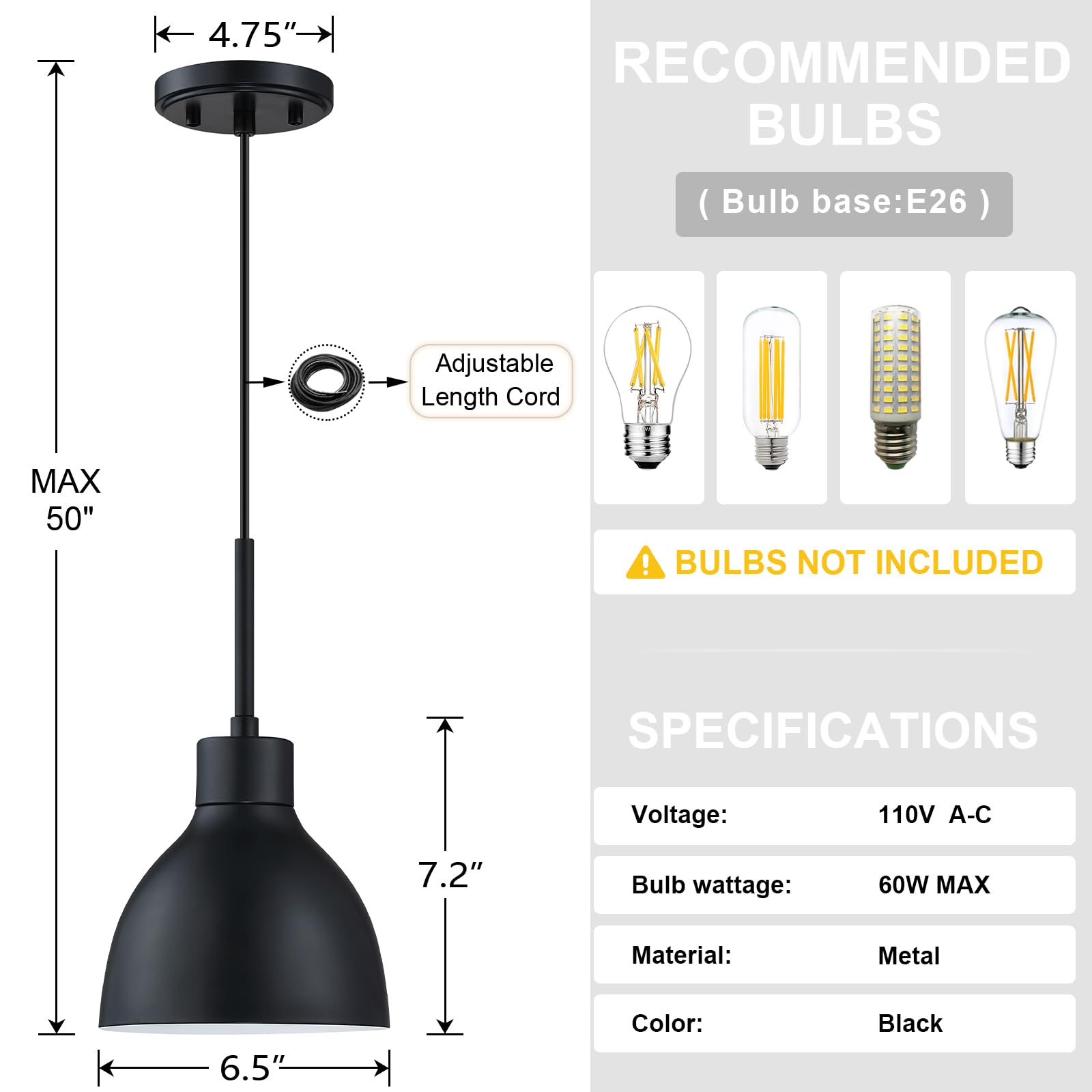 2 Pack 1 Light Kitchen Island Mini Hanging 6.5'' Metal Drum Pendant Ceiling Light Industrial Fixtures,Black Finish For Over Sink