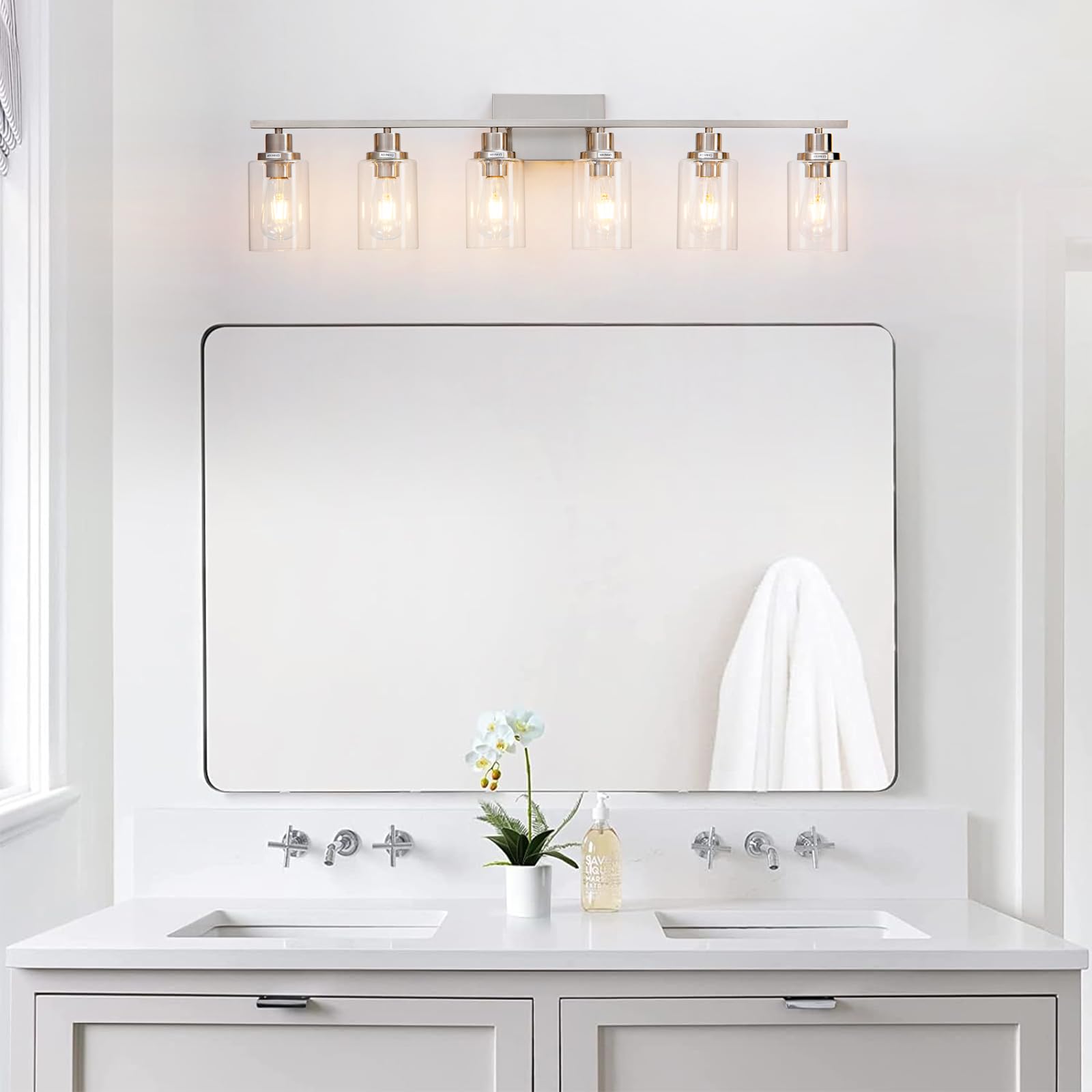 Hccz 6 Light Bathroom Light Fixtures Brushed Nickel Vanity Light Over Mirror Modern Farmhouse Wall Lighting Sconces Wall Lamp Fo