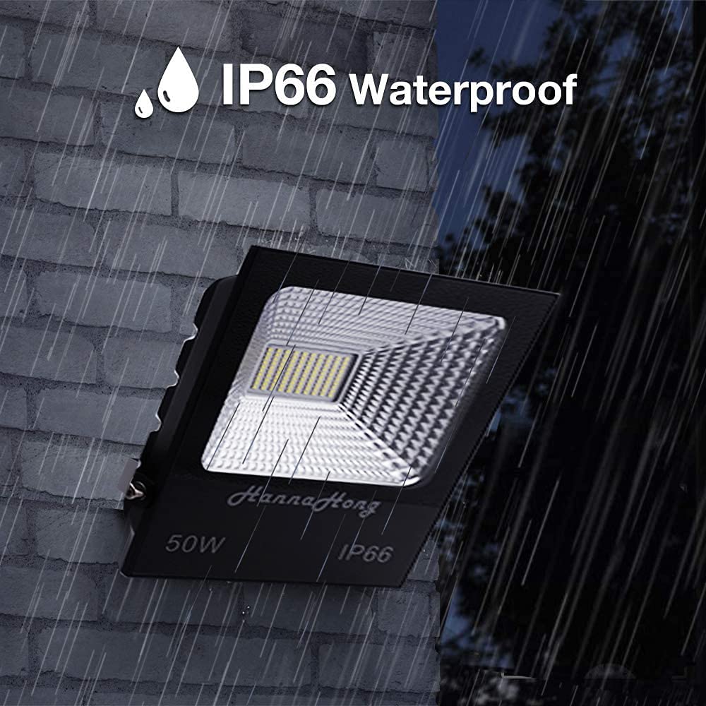 HANNAHONG 50W LED Flood Light, IP66 Waterproof, Daylight White, Black, 2 Pack, Model 884399205976