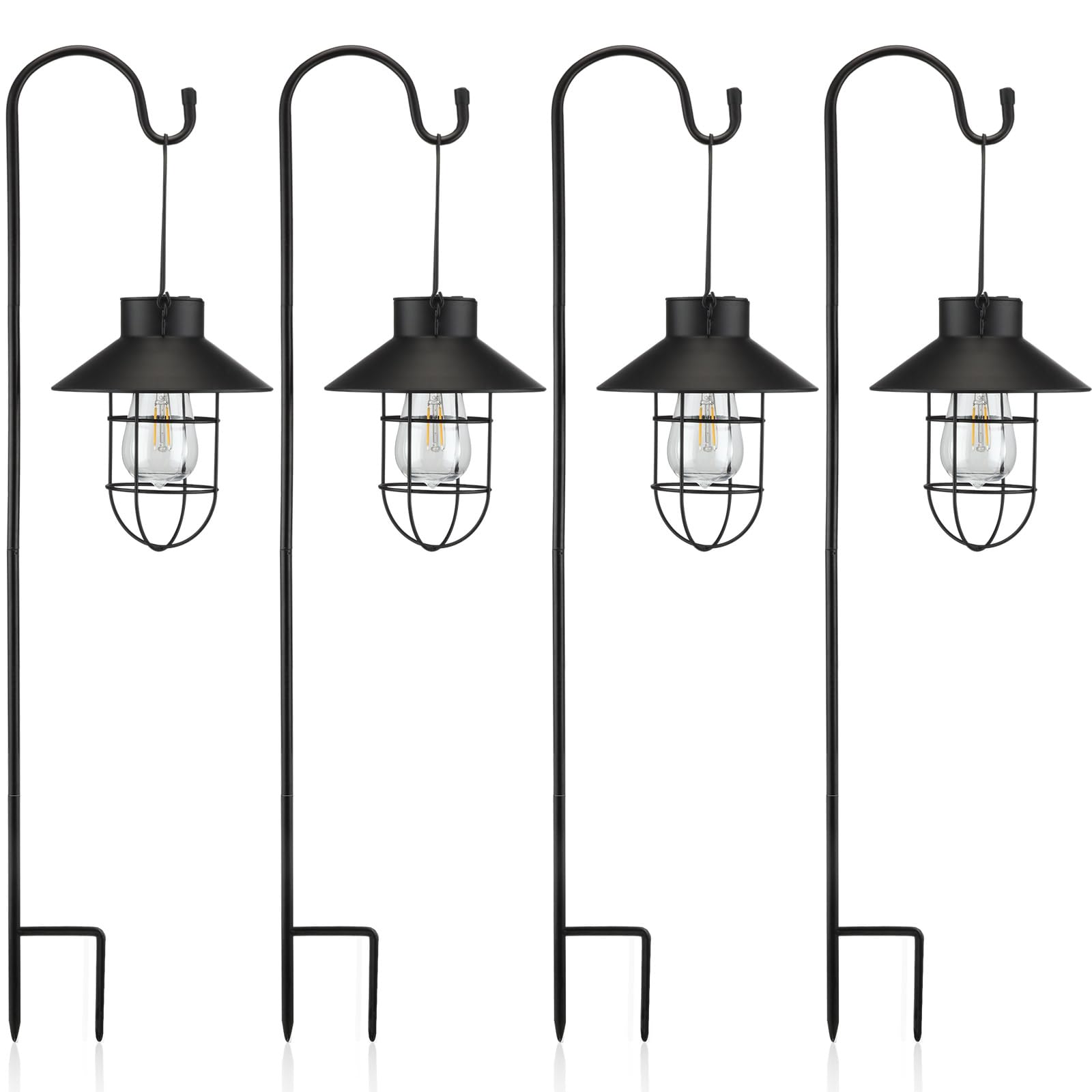 Retisee 4 Pack 31 Inch Hanging Solar Light Outdoor with Shepherd Hook Solar Lanterns Outdoor Waterproof Metal Garden Lantern for