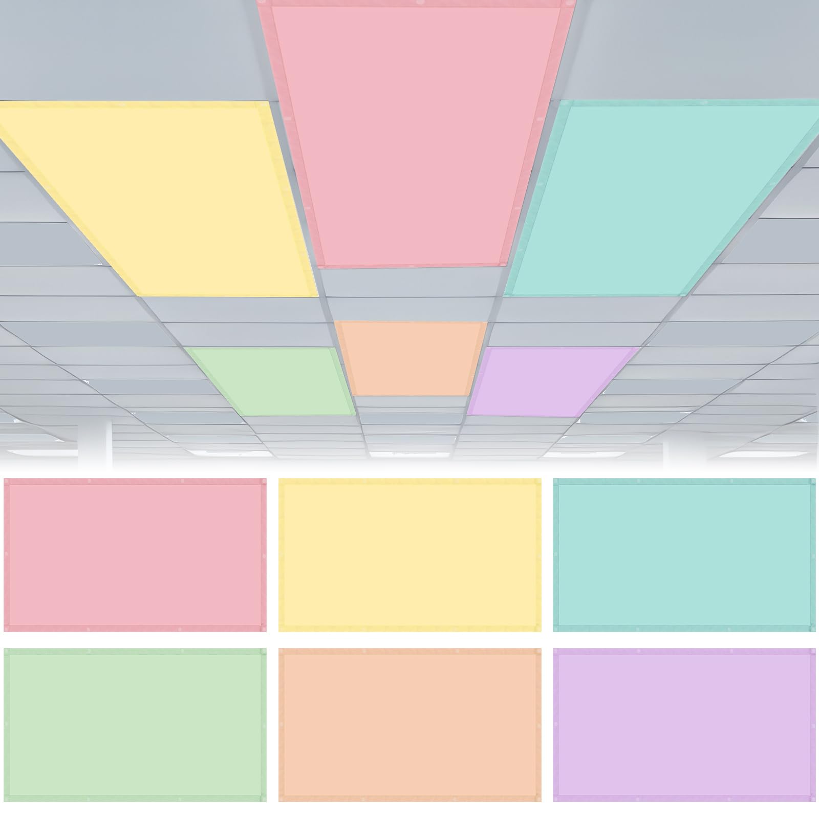VIHOSE 6 Pcs Fluorescent Light Covers for Ceiling Lights Classroom Magnetic Light Covers Classroom Filters Office School Drop Ce