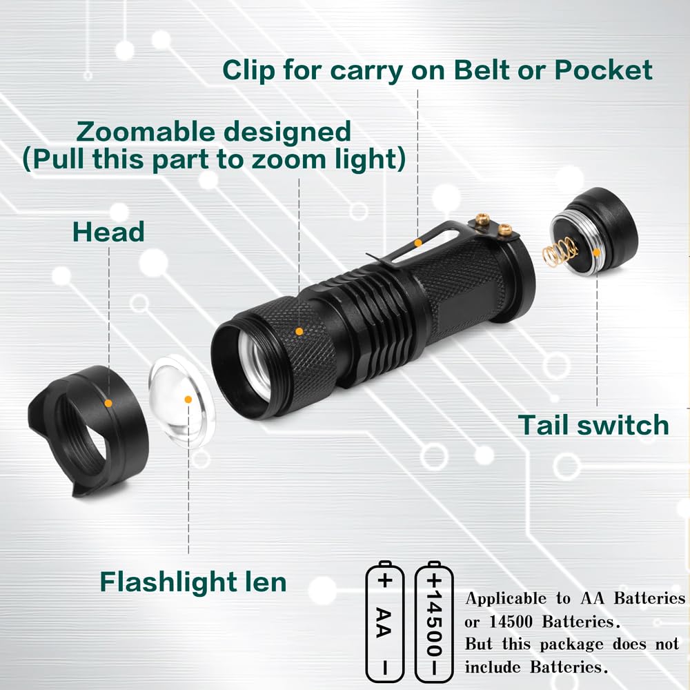 RaySoar 4 Pack Green LED Flashlight - 150 Yard Range, Aluminum, Model SK68-Greenlight-1M for Night Observation